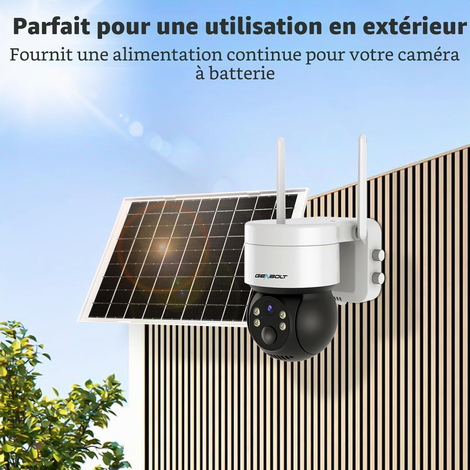 GENBOLT Panneau Solaire étanche, Fonctionne avec les caméras de surveillance sur batterie rechargeable, 7W/5V avec 4M Câble USB, prend en charge l'alimentation continue pour la caméra