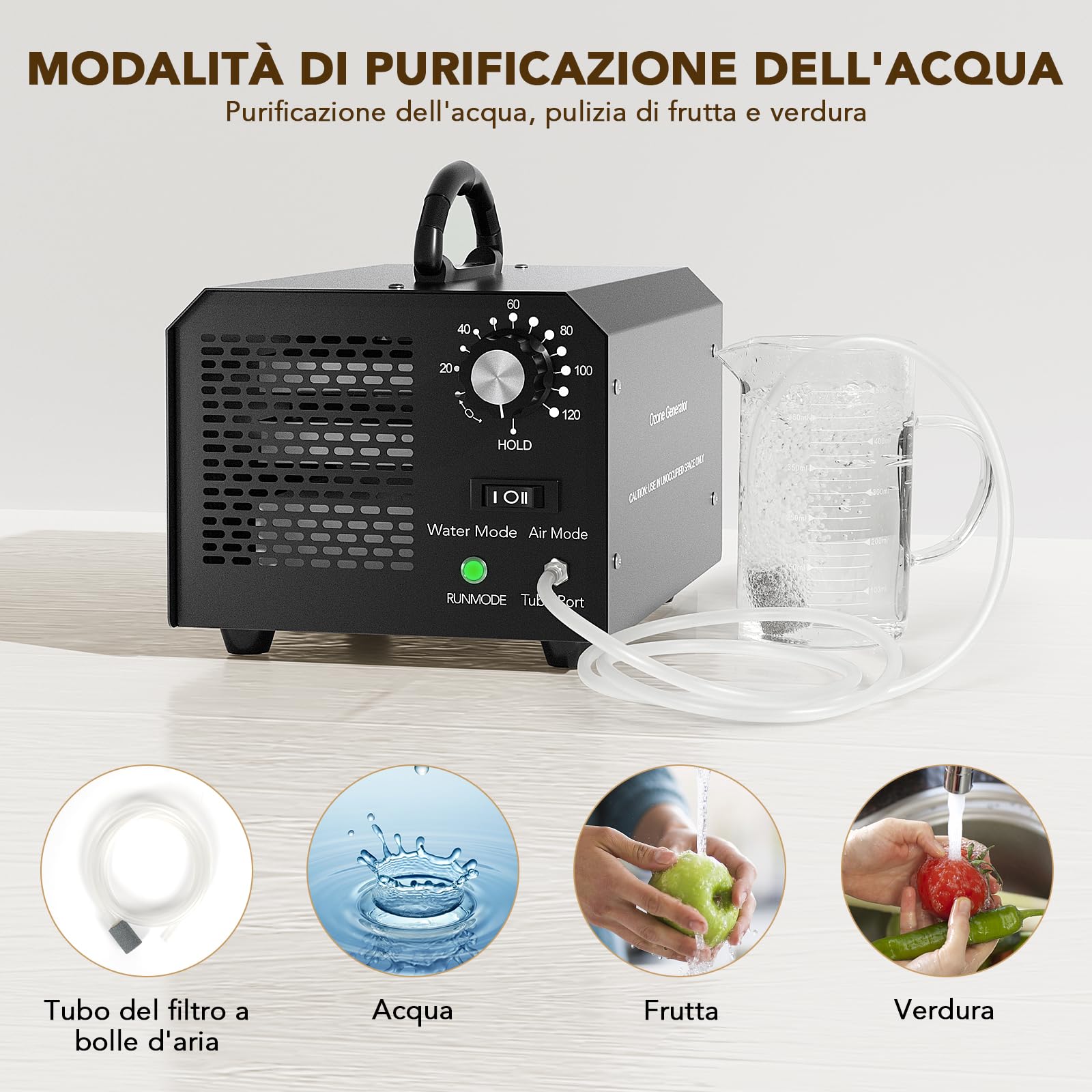 Generatore di Ozono per Acqua e Aria, 30,000 mg/h Purificatore d'aria Deodorante per 300㎡, Ozonizzatore Portatile con Timer per Abitazioni, Uffici, Ristoranti, Hotel, Bagni, Fumo, Animali Domestici