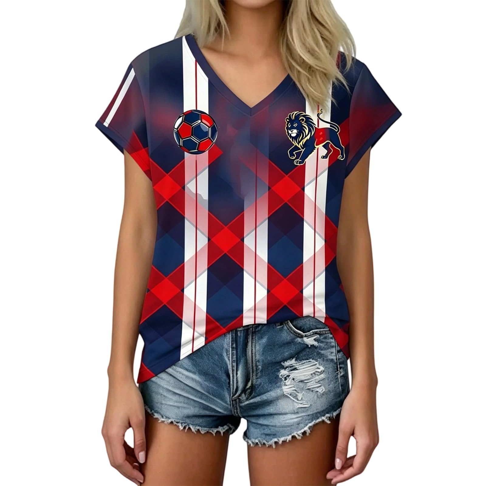 Retro England Football Shirt 2026 World Cup Jersey Tops for Women Ladies England T Shirt Womens Football Top V Neck Lightweight Breathable Classic Soccer T-Shirts Training for Summer Sport Fans Shirts