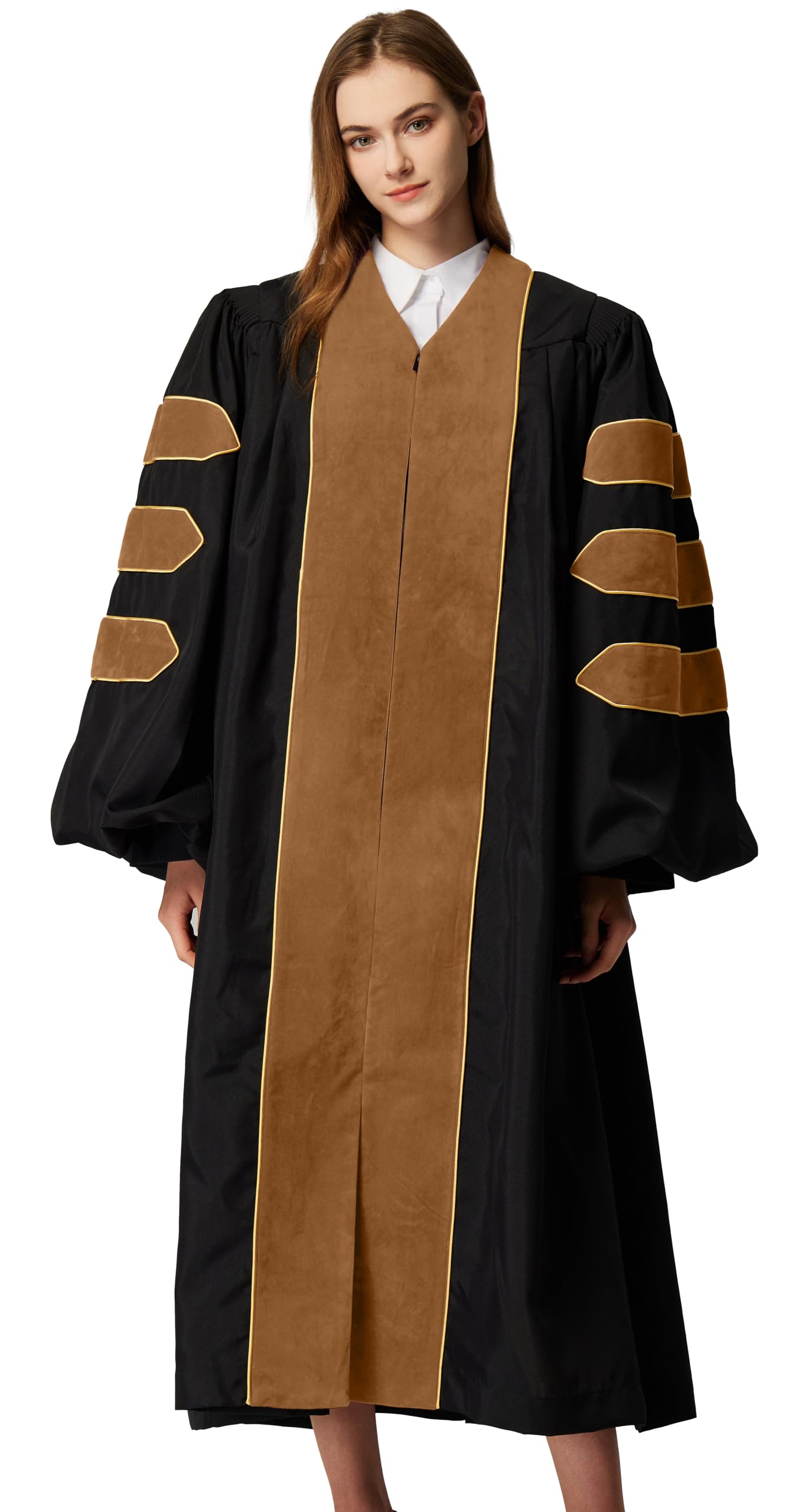 MyGradDay Unisex Deluxe Doctoral Graduation Gown with Gold Piping
