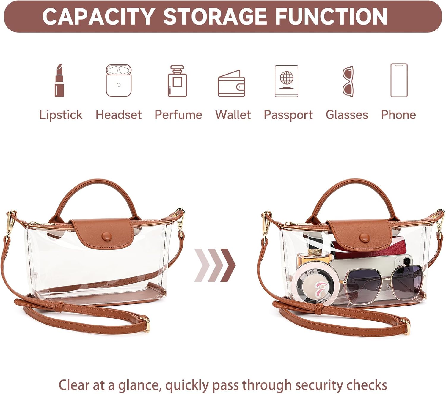FALAN MULE Clear Crossbody Bag Stadium Approved Leather Purse Bag for Concerts Sports Festivals