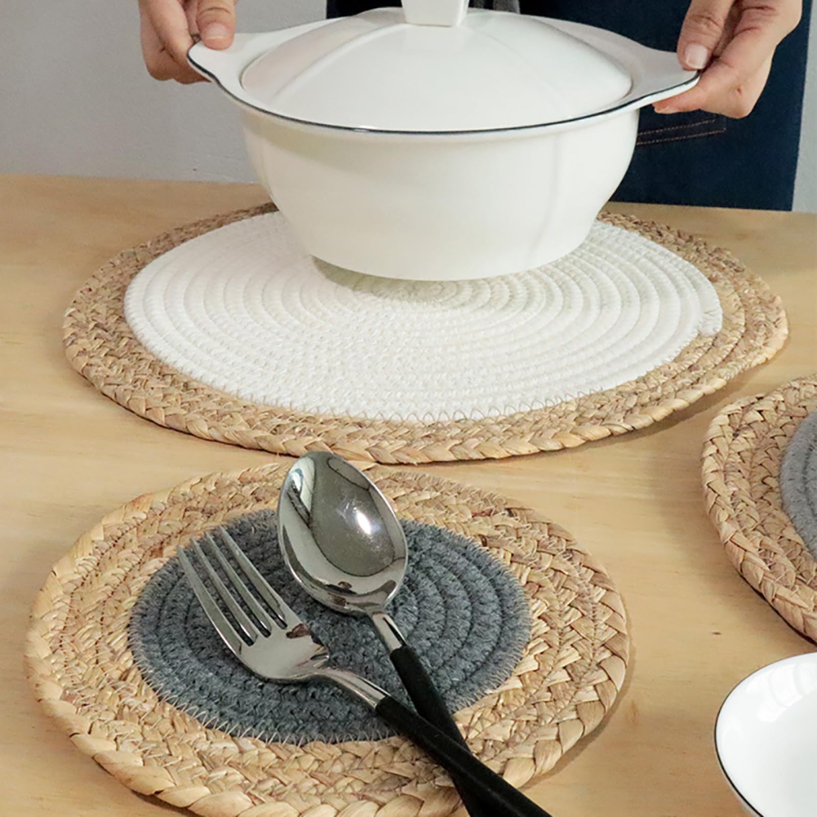 Tovagliette All'americana Intrecciate Per Decor Da Scrivania|Tovagliette Durevoli In Stile Rustico Rotonde,Grigio Scuro,20 Cm (7,8 Pollici) - 8 Pezzi