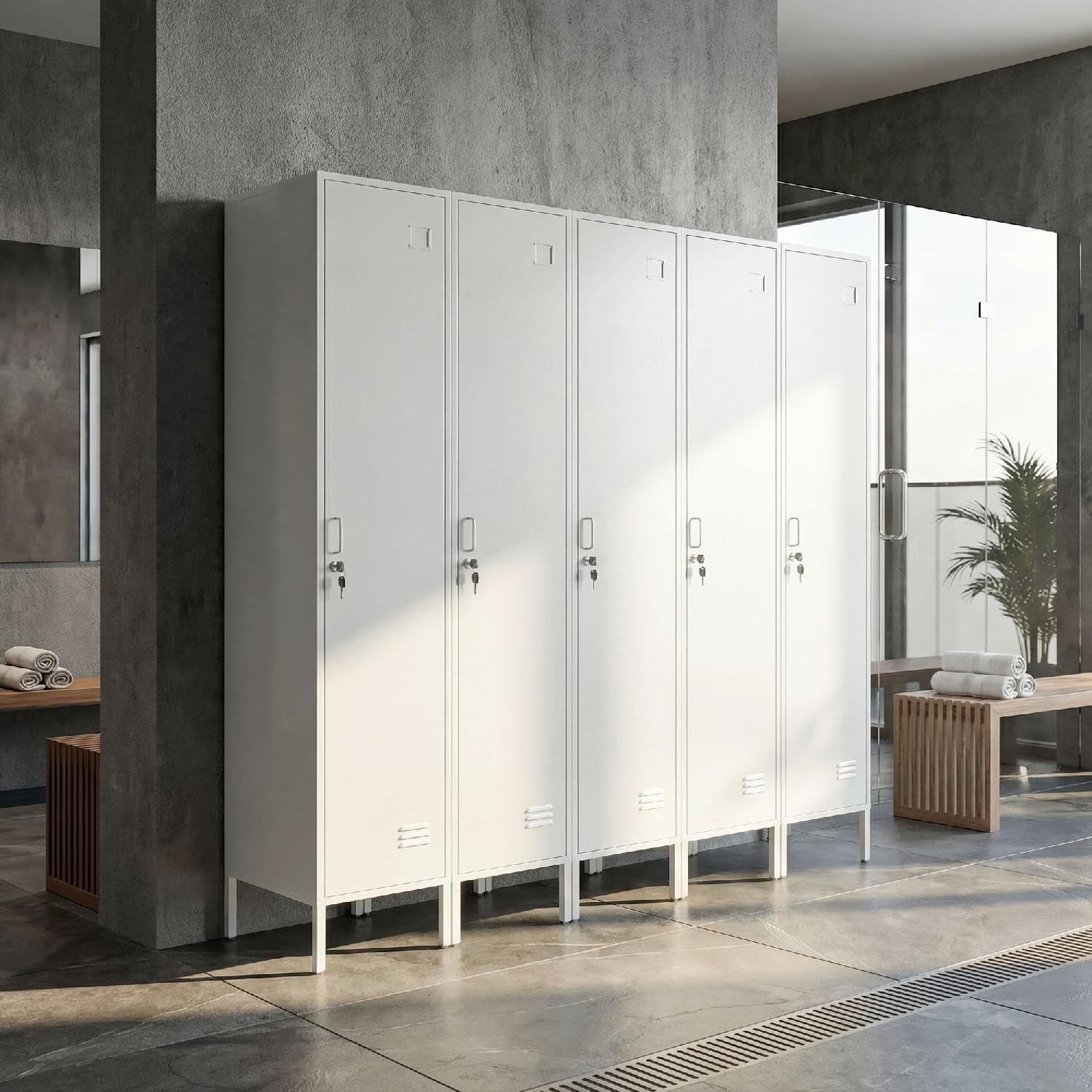 Armadietto Spogliatoio 1 Anta in Metallo Dimensioni 40x40x179 cm Colore Bianco