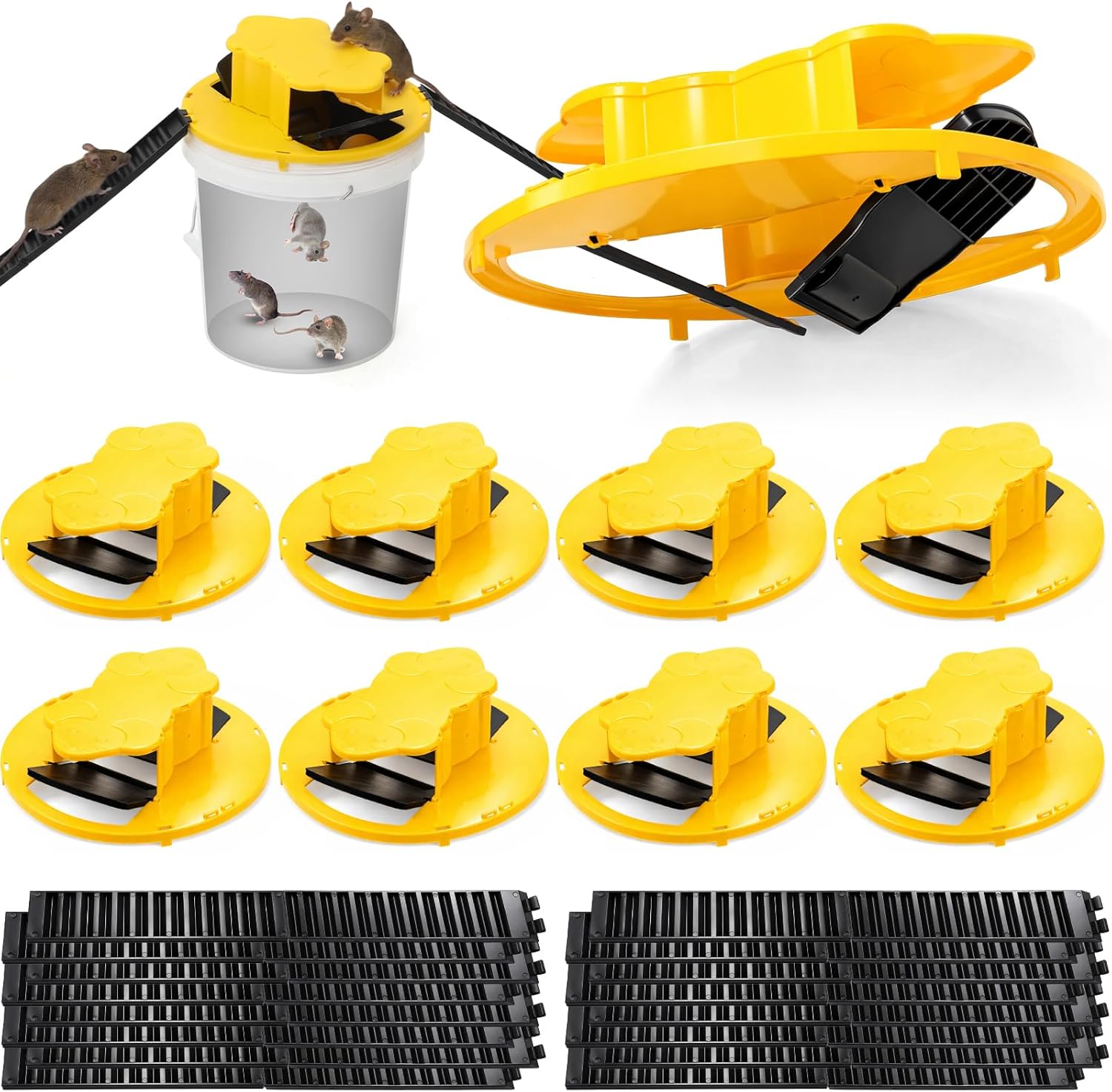 Qualirey 8 Pcs Bucket Lid Mouse Trap 5 Gallon Mouse Rat Traps Reusable Bucket Trap for Mice and Rats Buckets Lid Rat Traps Mice Catching Tool for Indoor Outdoor, 5 Gallon Buckets Compatible