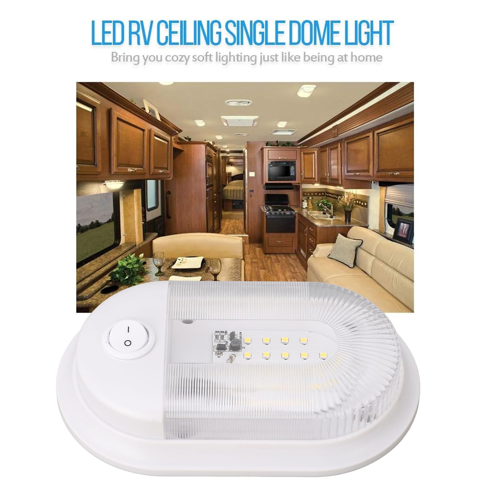 Plafonnier pour le Camping-Car, Lumière Blanche Naturelle 4000-4500K, 24 SMD 2835 LED, Éclairage Interieur de Camping-Car, Refroidailsiment Efficace 10-24V Interrupteur AVEC.