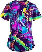 Vista 2 de Ropa quirúrgica para mujer, cuello en V, manga corta, estampada, talla grande, duradera, suave, elástica, con bolsillos