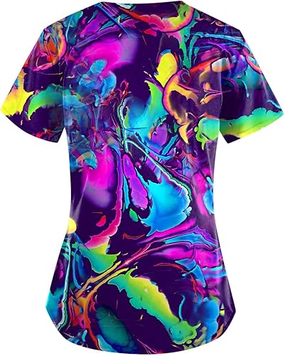 Vista 2 de Plus Size Scrubs for Women Nurse Gifts Printed Scrub Tops Women Medical Nursing Tops Stretchy Scrub Shirts for Women