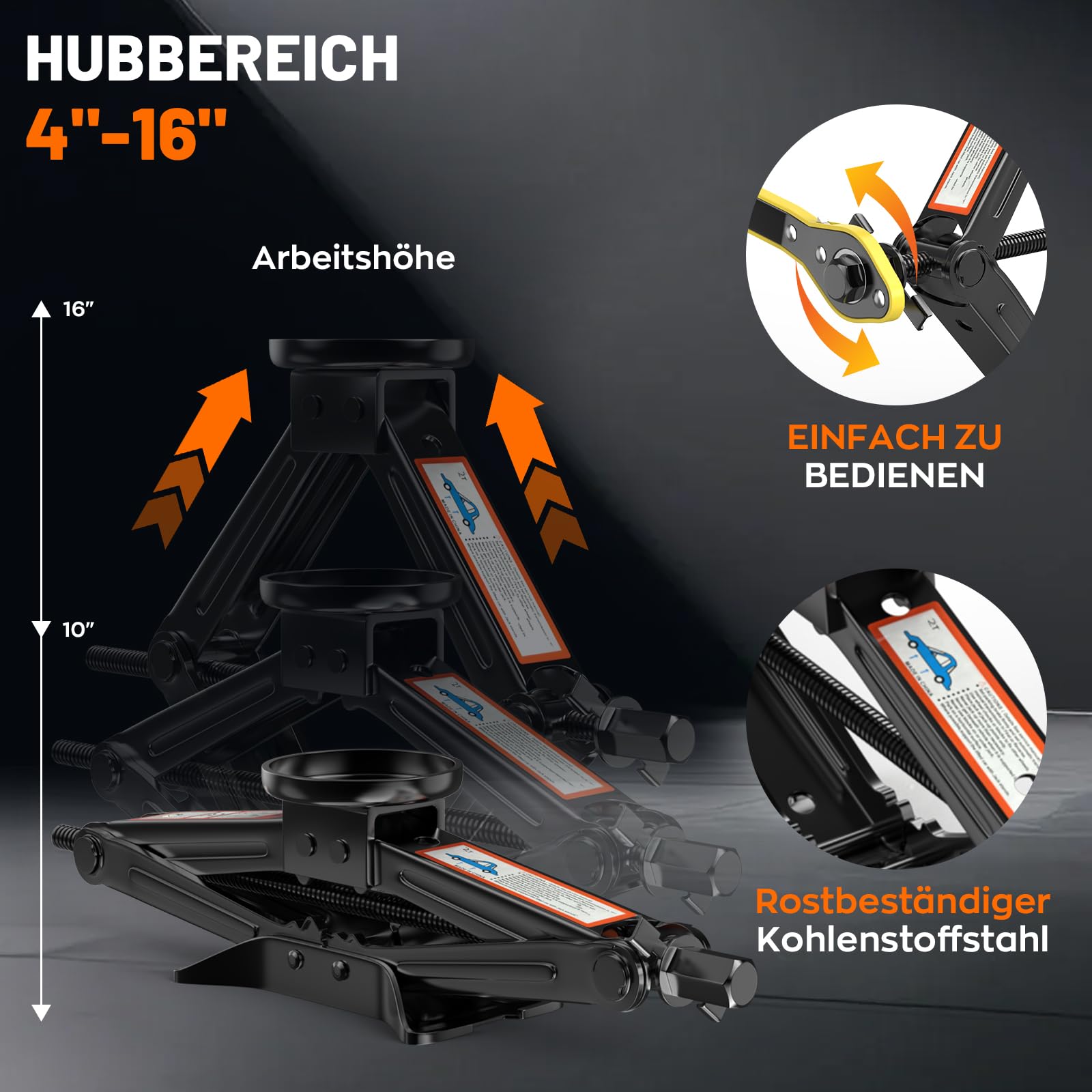 Universelle Wagenheber 2T, 2026 Neues Upgrade Scherenwagenheber mit 2Pcs Wagenheber Gummiauflage Schützt PKW, Tragbarer Car Jack mit Ratschegriff, Auto-Notfallset für SUV MPV Wartung und Reparatu