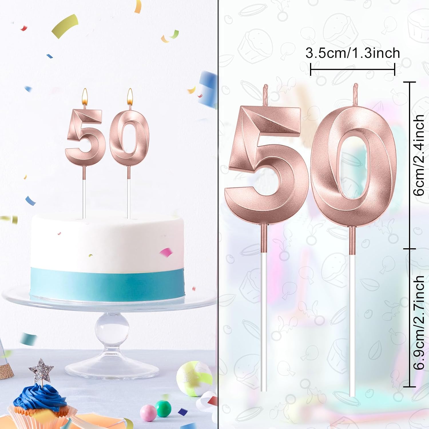Rose Gold 50th Birthday Candles for Cake Happy 50 Birthday Decorations for Her Happy 50 Birthday Cake Topper 50th Anniversary Cake Topper 50 Birthday Decorations for Women Velas De Cumpleaños