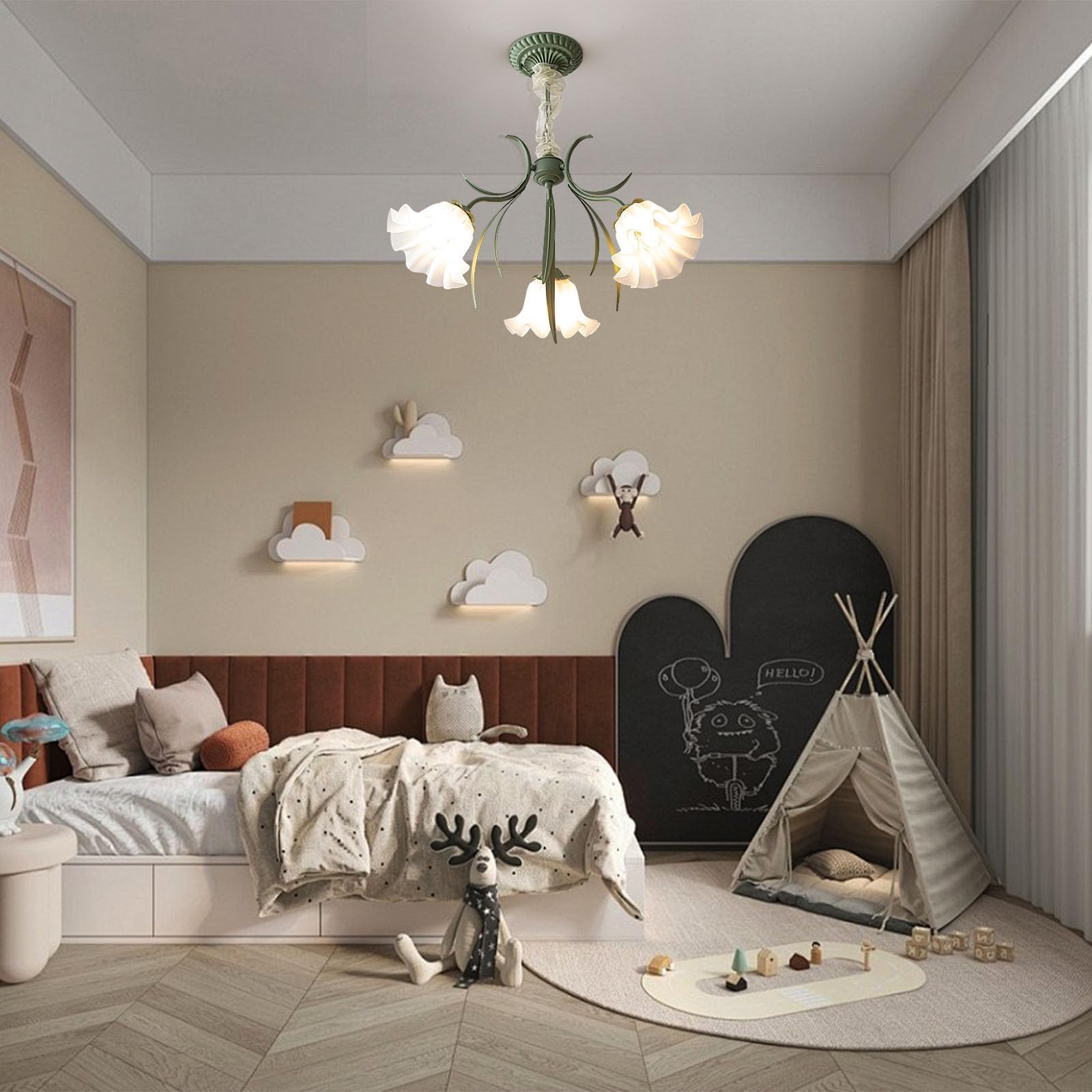 Vintage Blumen Design Metall Pendelleuchte,Französischer Landhaus Kronleuchter,Retro Deckenleuchte Chandelier Lamp Hängeleuchten Für Wohnzimmer,Schlafzimmer Restaurant Veranda Flur (3 Köpfe)