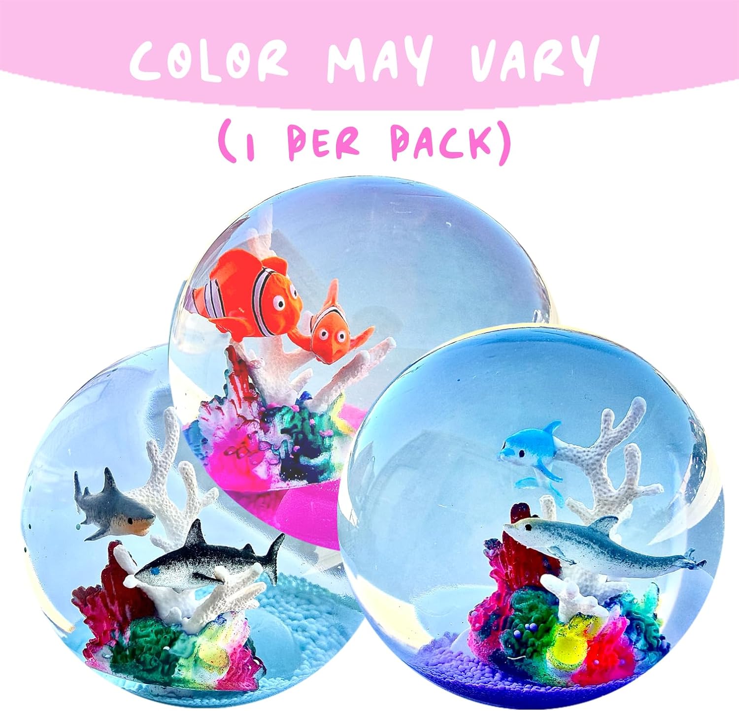 Big Ocean Stress Ball - Cool Floating Coral Rock Fish and Glitter Aquarium Sensory Squishy Nice Squeeze Fidget Cute Squish Toy - 3.5" Ball