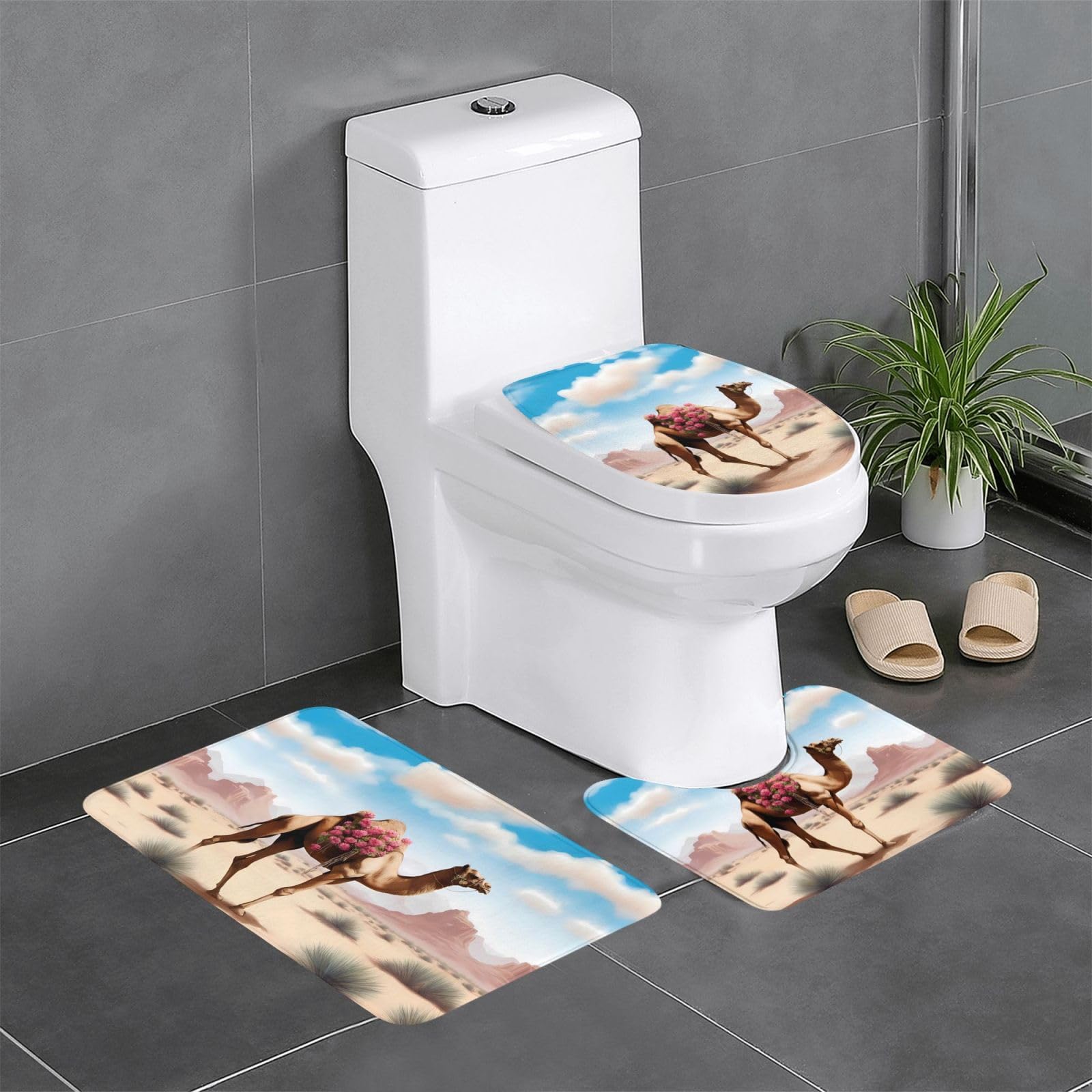 Tapis de salle de bain rectangulaire, U et O chameau imprimé WHJDPP