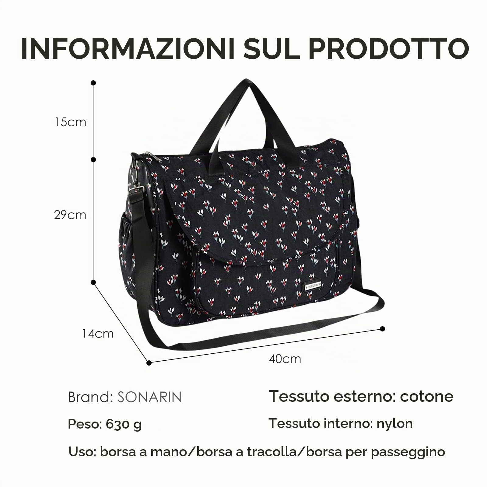 SONARIN Multifunzione Borsa Fasciatoio per Neonato, Cambio e Pannolini da Viaggio Impermeabile con Fasciatoio, Bottiglia & Ganci Passeggino (Blu Scuro)