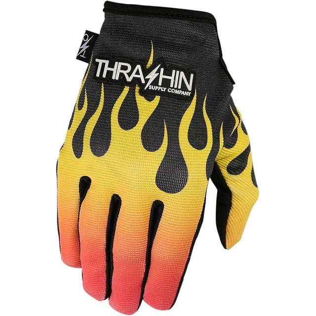 Thrashin Supply Stealth Flame Mens Textile Gloves Black Orange MD