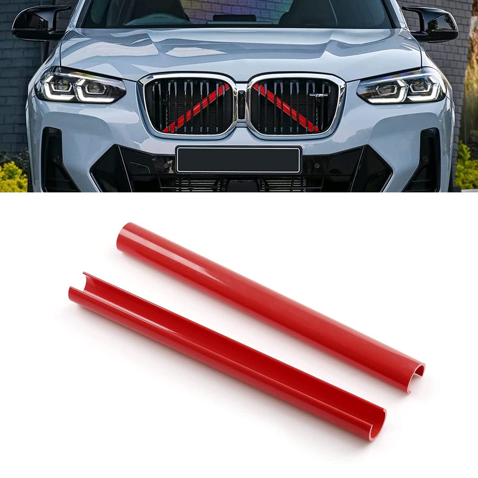 Xotic Tech Front Grille Insert Trims Stripes, Front Center Kidney Grilles Trim Compatible with BMW X3 X4 X5 F25 G01 G02 G05 (Red)