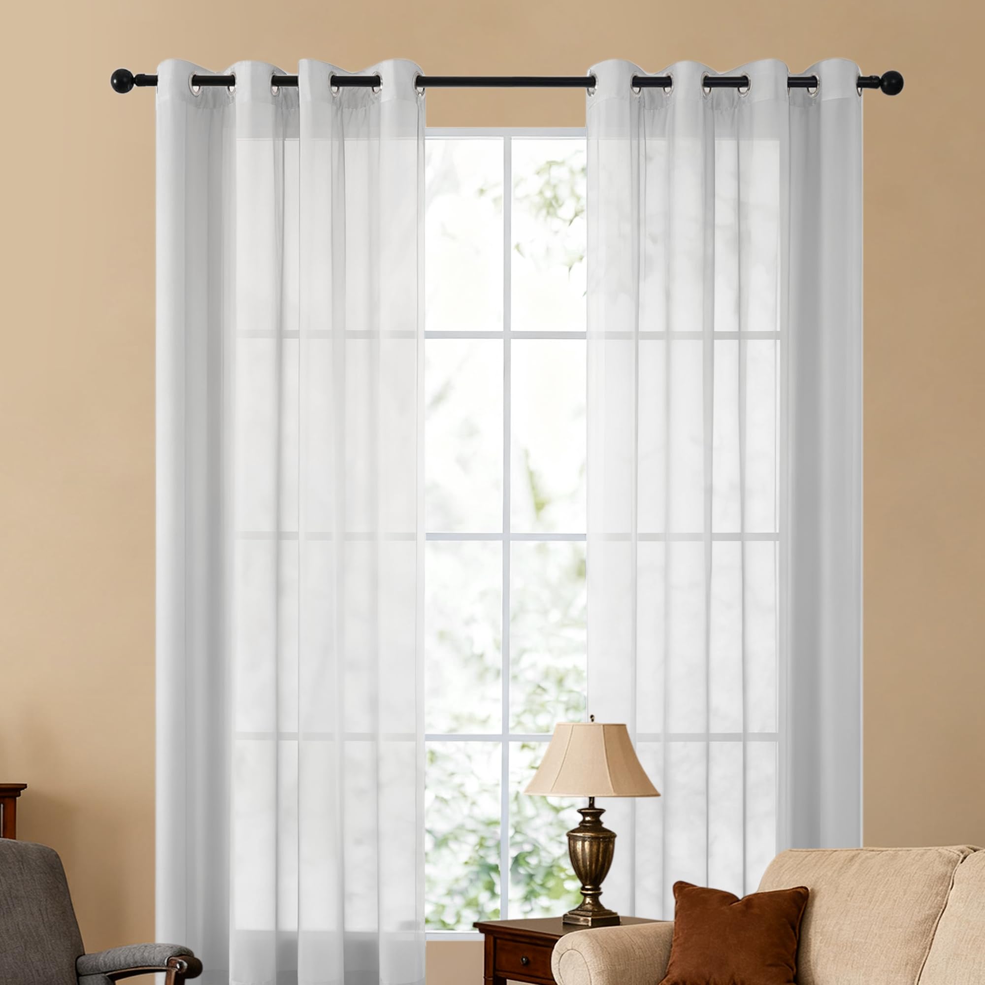 Rideaux voilage 200 x 180 cm gris clair pour habiller vos fenêtres de salon