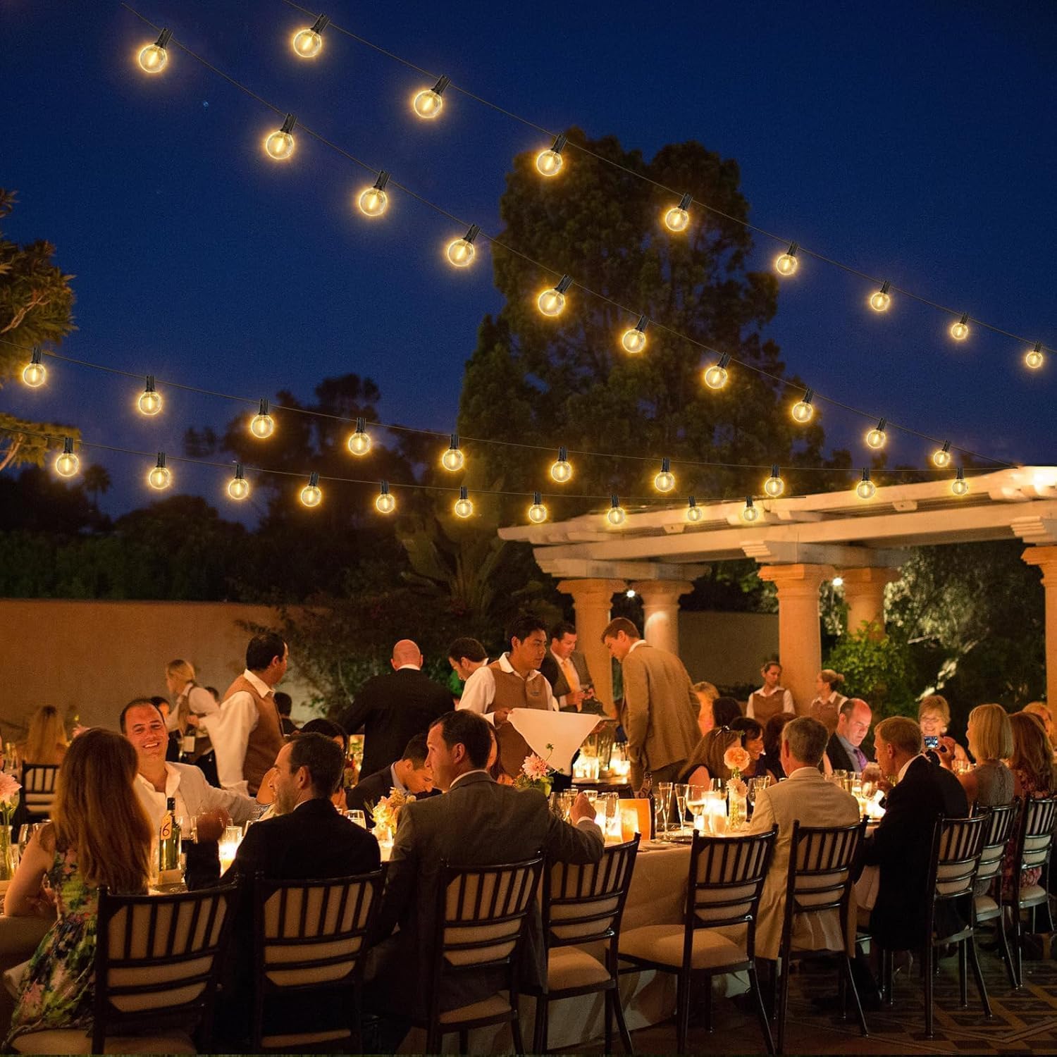 Catena Luminosa Esterno 45M 75+2 LED G40 Lampadine 2700k | 150FT Luci da Esterno Impermeabile Bianco Caldo Catena Luci Esterno e Interno per Giardino Natale Terrazzo, Matrimonio