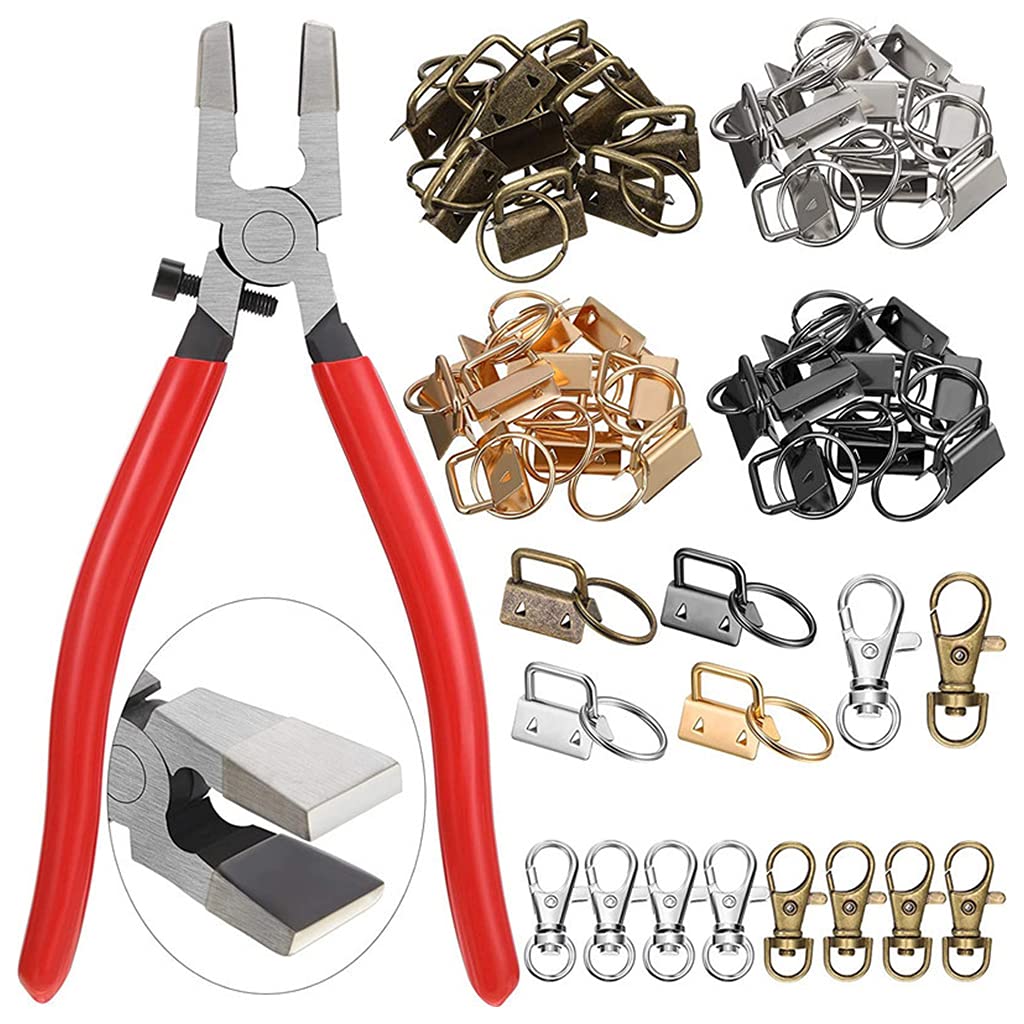 Kalttoy 1 Set of 49Pcs 0.98Inch Keychain Hardware Supplies with Pliers Tool for Wristlet, Lanyards and Craft Project Pliers Tool Set