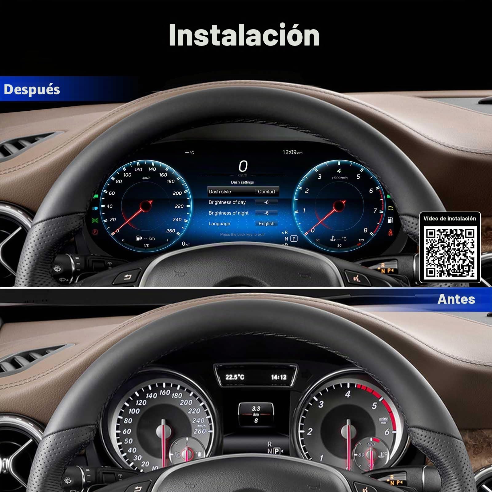 Cuadro de Instrumentos Digital LCD 12,3 pulgadas 5-UI para Mercedes Benz Clase A W176 Clase GLA X156 Clase CLA C117, Panel de Instrumentos Digital 4-Core, Admite TPMS, Temperatura Aceite y SWC