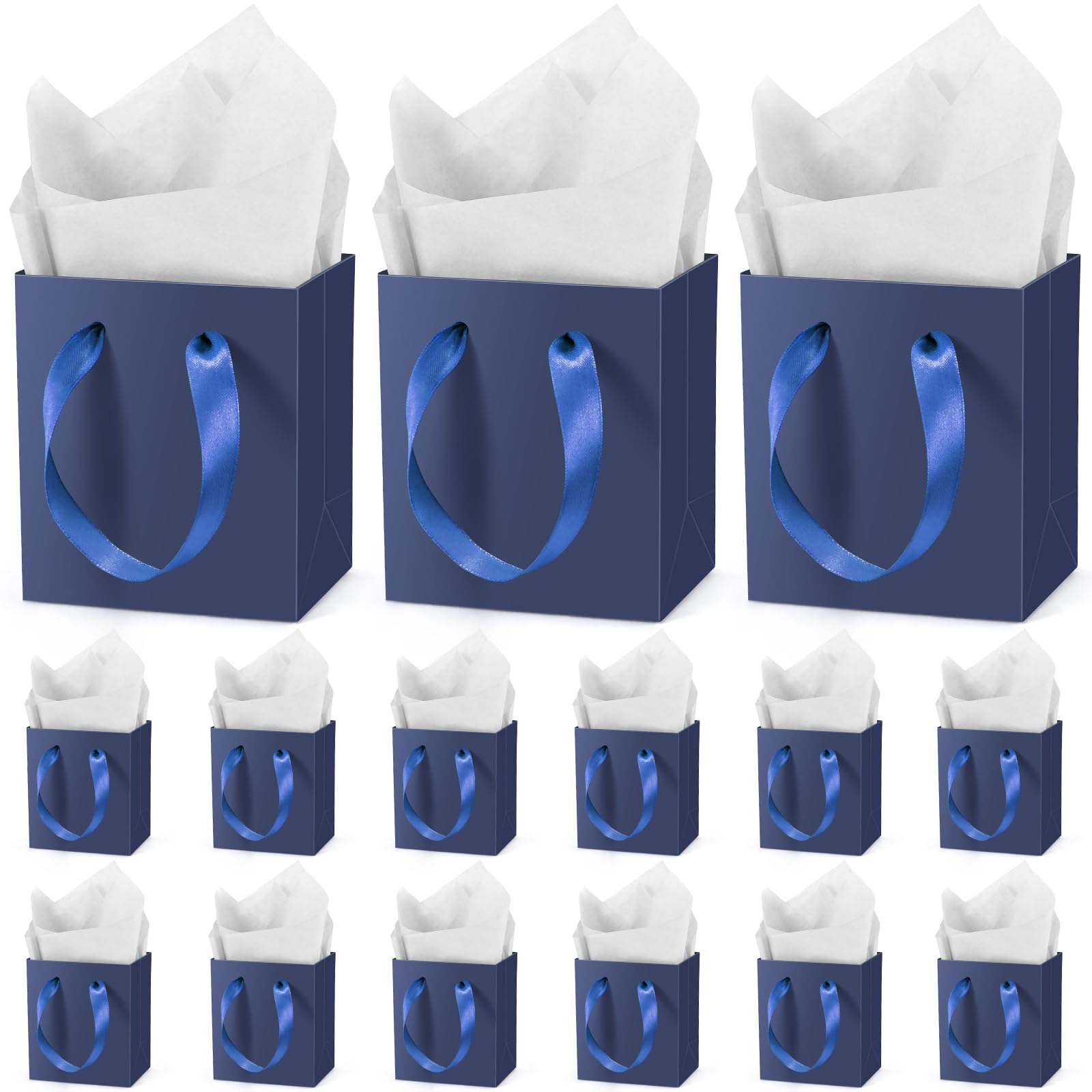 DOYIDE 30 Pcs Small Gift Bags with Handles, 4x2.75x4.5inch Mini Paper Gift Bags, Tiny Party Favor Bags with Tissue and ''Thank you'' Tag for Christmas