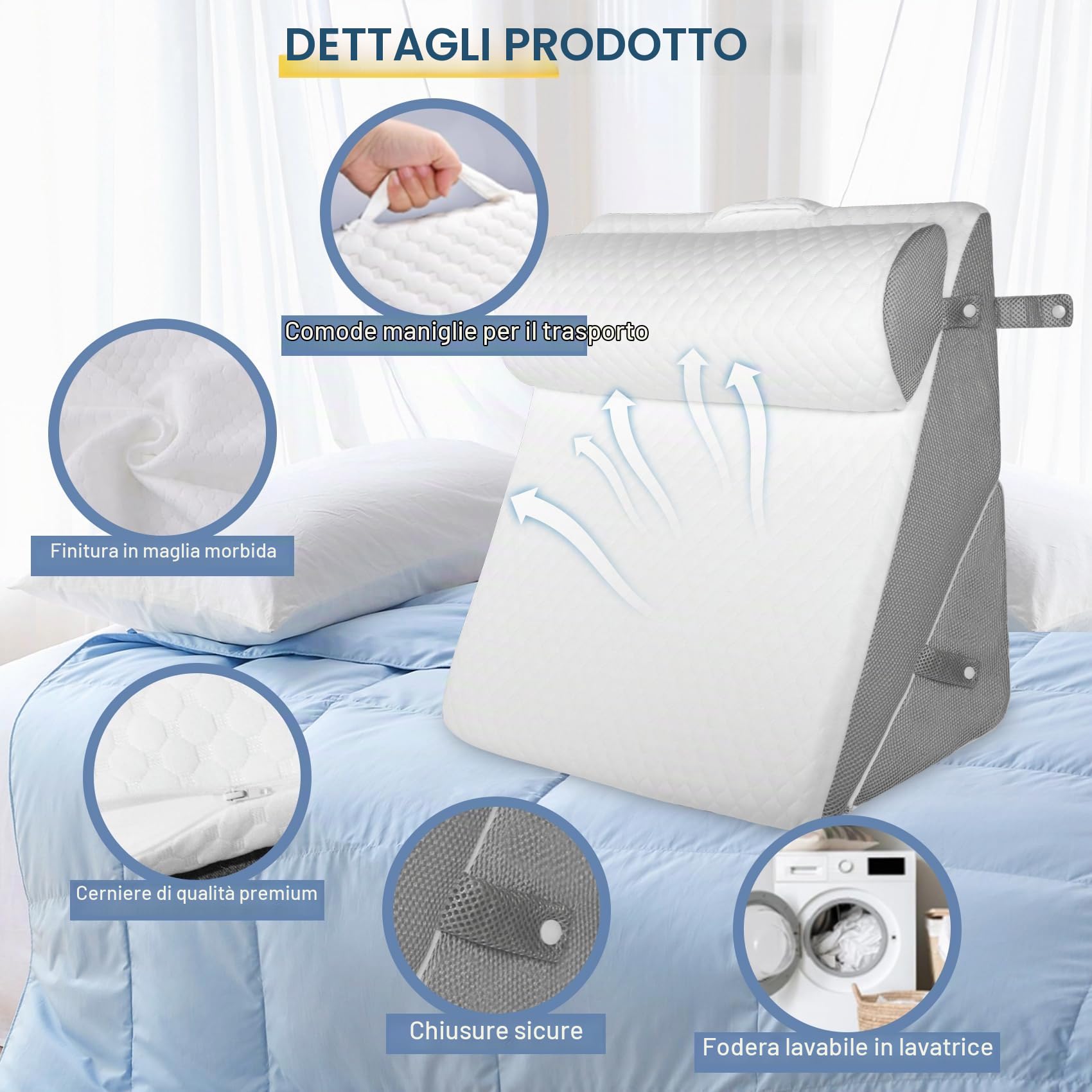 3 in 1 Cuscino a Cuneo, Cuscino a Cuneo Per Letto Con Memory Foam | CuscCuneo Letto Regolabile, Cuscino a Cuneo Antireflusso, Per Seduta Con Fodera Lavabile, Per Apnea Del Sonno, Lettura