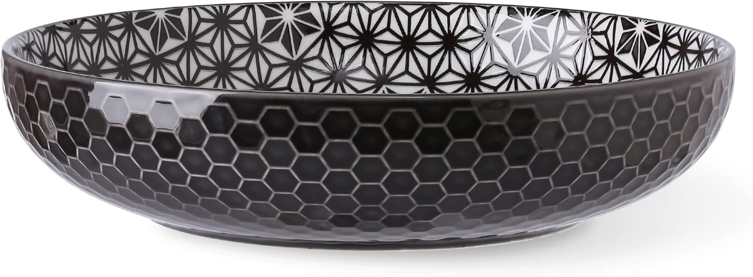 Signature Housewares 36 OZ Shallow Dinner Bowls/Deep Plates Perfect for Spaghetti and Salads - Set of 4 - Large Ceramic Bowls - Colorful Pasta Bowls - Set of 4, Multi-tone Neutral