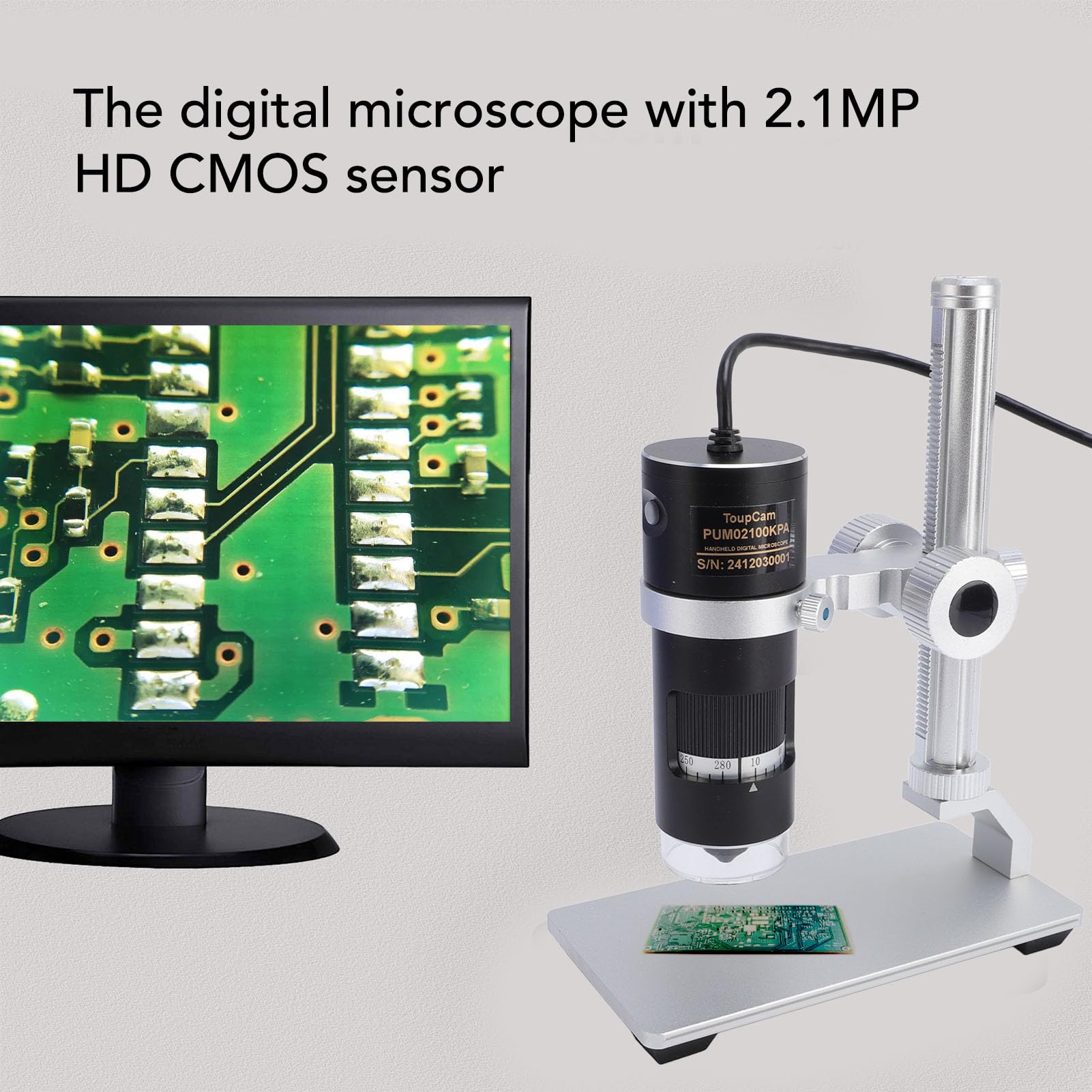 USB Digital Microscope Camera 10X-280X Magnification with Stand 8 LED Ring Lighting for Win 7 8 10