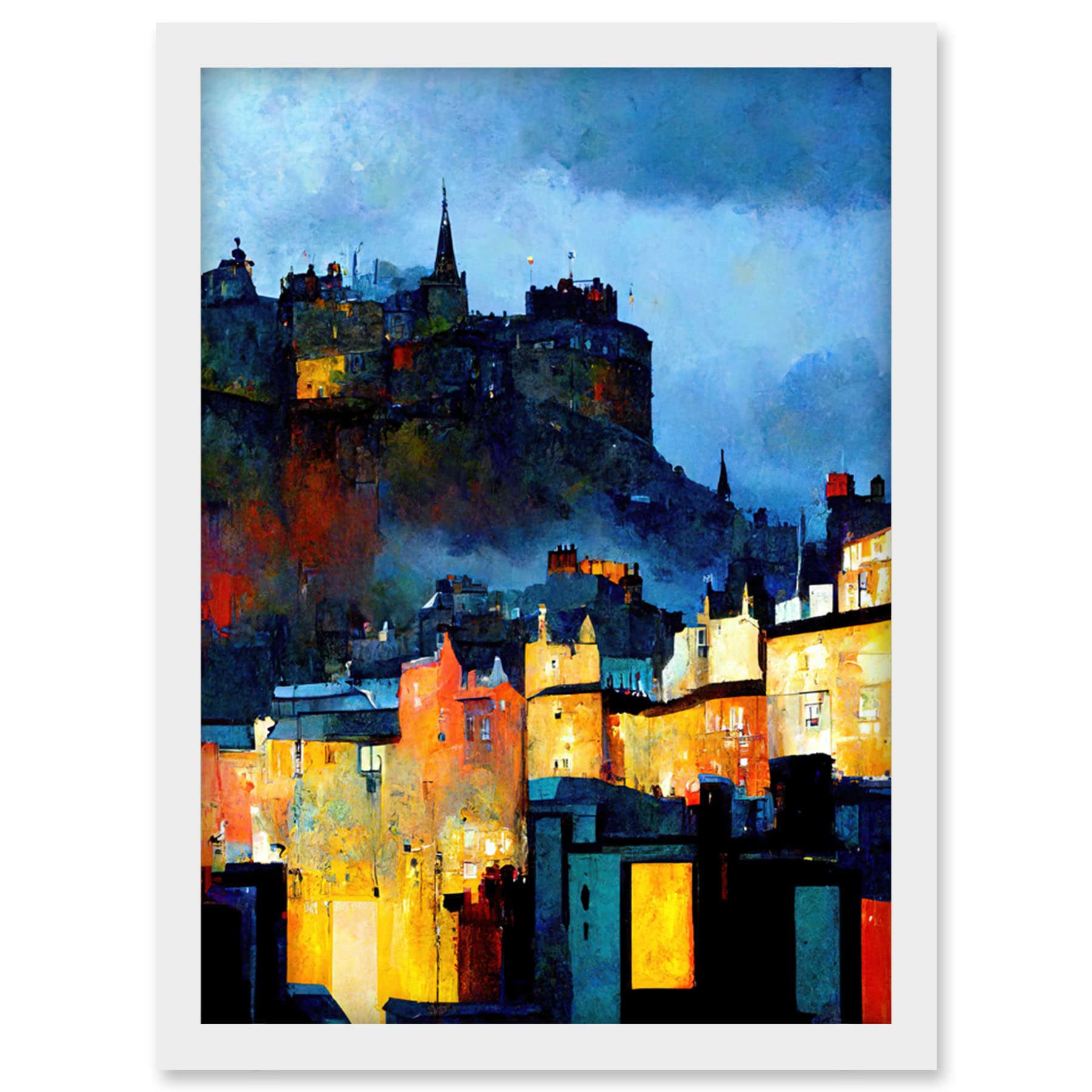 Edinburgh Castle From Grassmarket Framed Wall Art Print A4 - Modern Cityscape Artwork - Artery8