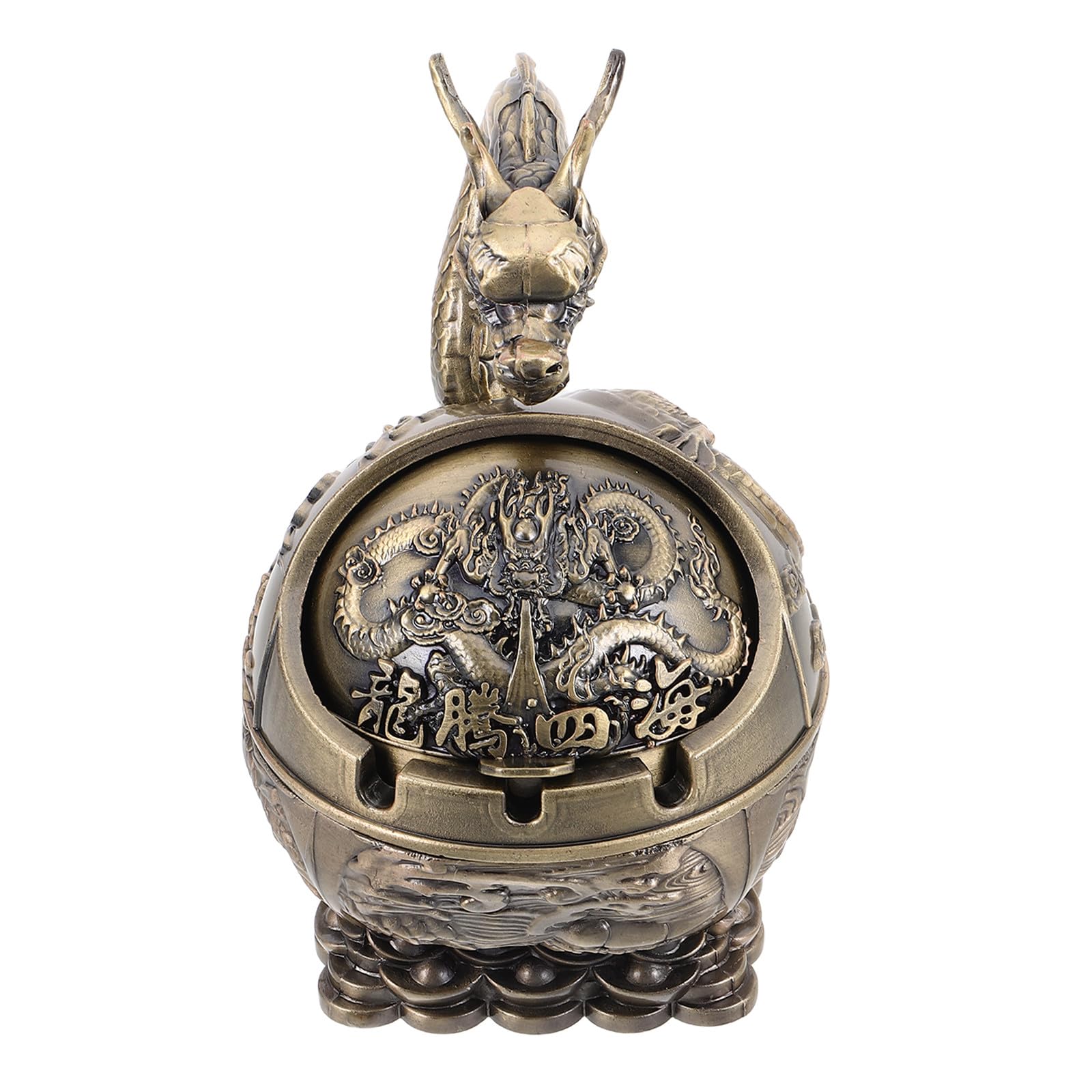 Cendrier anti-odeur et coupe-vent en métal, grand modèle vintage avec couvercle dragon