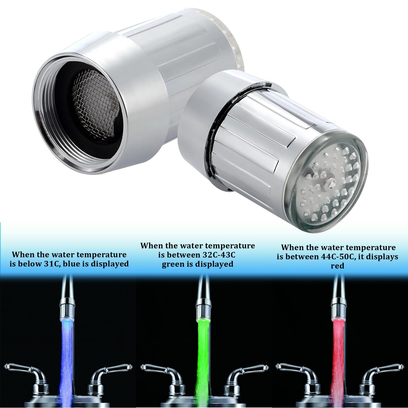 Rubinetto LED colorato 4 pezzi 3 colori sensibile alla temperatura per bagni e cucina