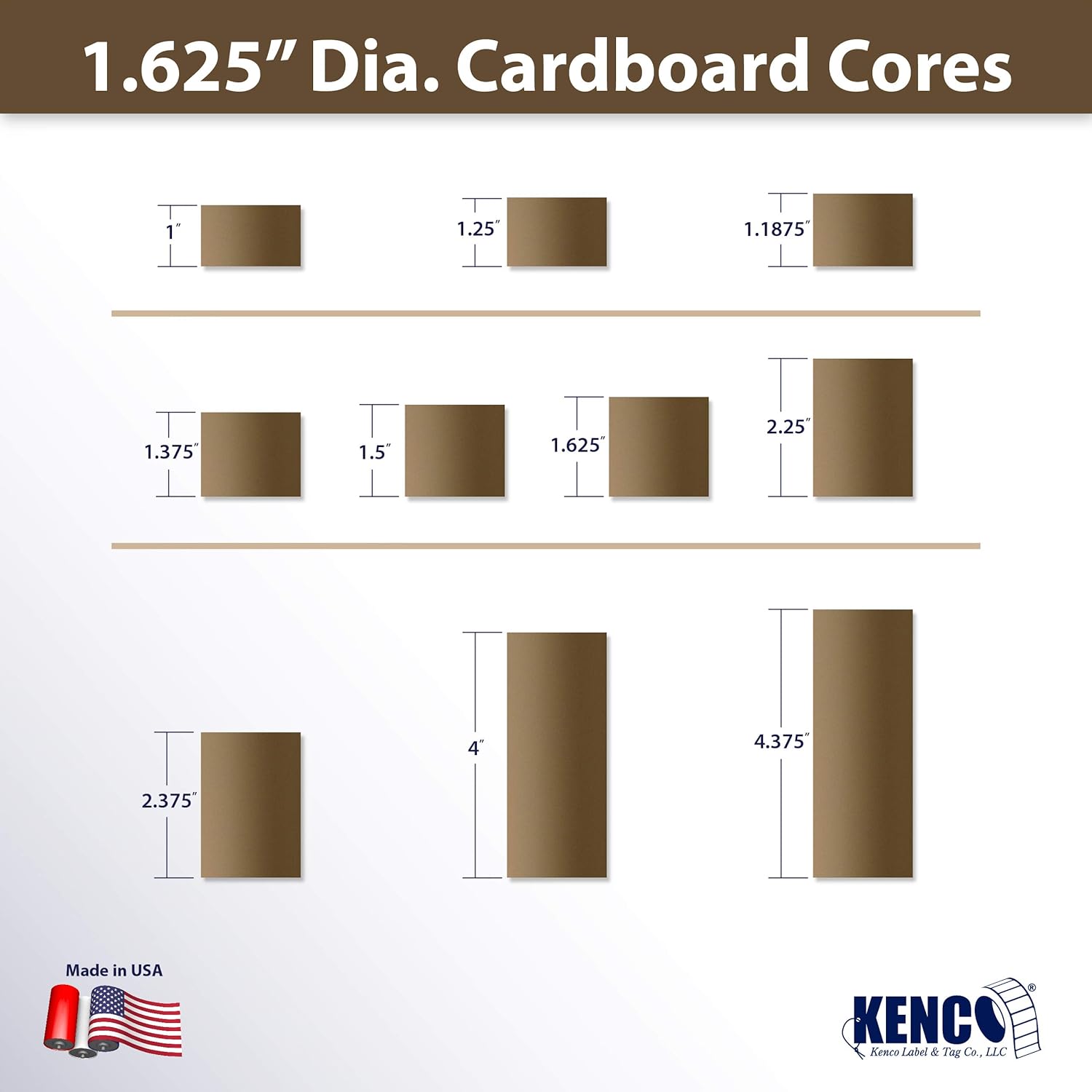 Label Cores 1 5/8" 1.625" Inner Diameter. Rigid Cardboard. Variety of Widths Available Made in The USA (4.375" 40 CORES, 1 Box)