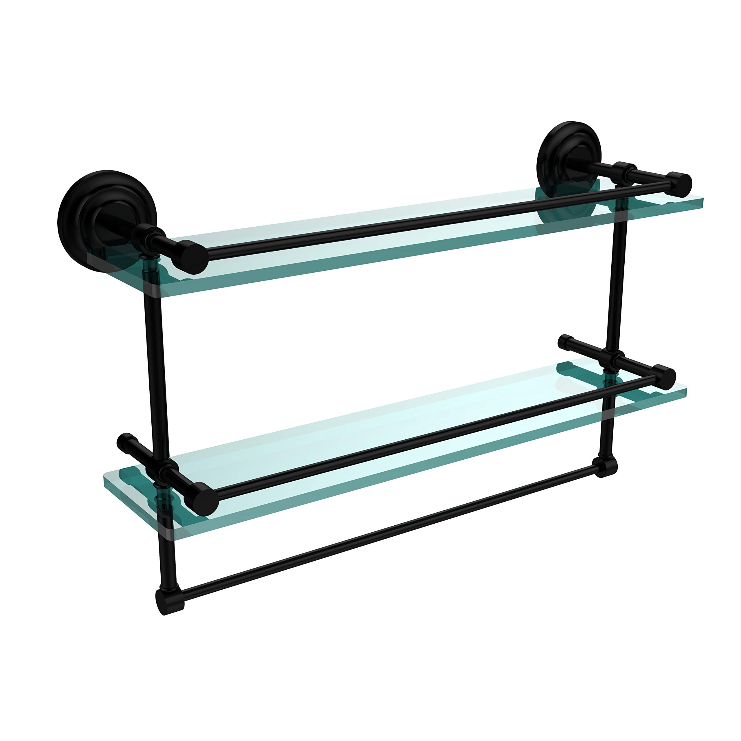 Allied Brass QN-2TB/22-GAL-BKM Qn 2 Tb Gal Inch Gallery Double Towel Bar Glass Shelf, 22 Inch, Matte Black