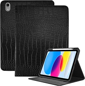 Deokke Coque pour iPad 11ème Génération (A16) et iPad 10e Génération 10,9 Pouces 2022-Design Crocodile Rétro avec Porte-Stylet et Fonction Réveil/Sommeil Automatique(C13-Cuir de Crocodile Noir) : Amazon.fr: Informatique