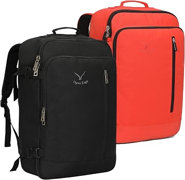 Hynes Eagle Carry on Backpack 38L Large Travel Backpack for Women Flight Approved Weekender Bag Laptop Backpack Men 15 inches Black with Orange