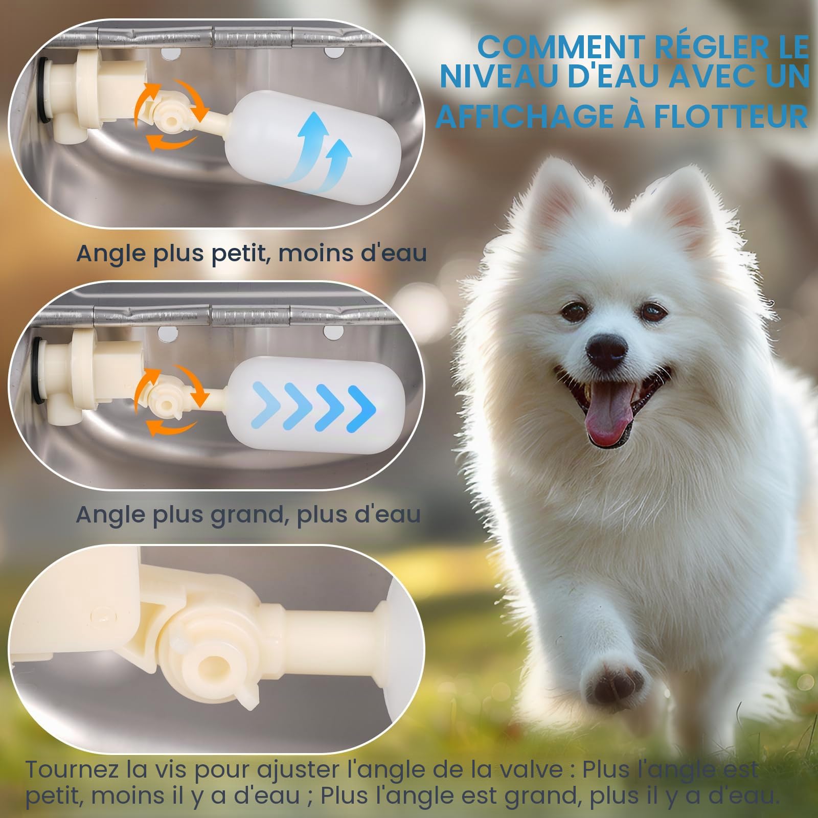 Abreuvoir en Acier Inoxydable avec Bouchon de Vidange, Connecteur, Tuyau Tressé et vis de Montage, Abreuvoir Automatique avec Valve à Flotteur pour Cheval Chien Bétail Chèvre Mouton Cochon