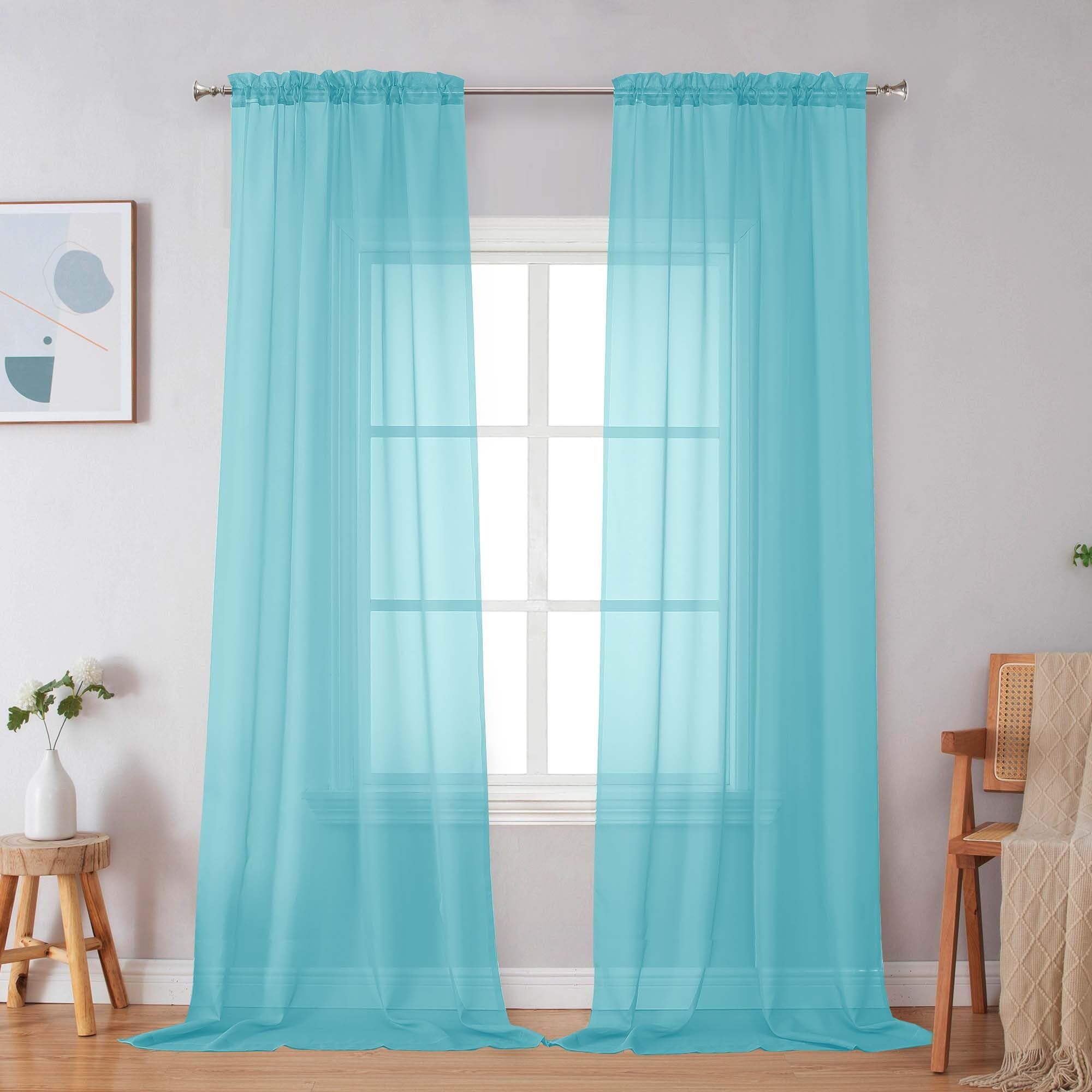 Simplebrand Aqua Sheer Curtains 96 Inches Long 2 Panels Light Filtering