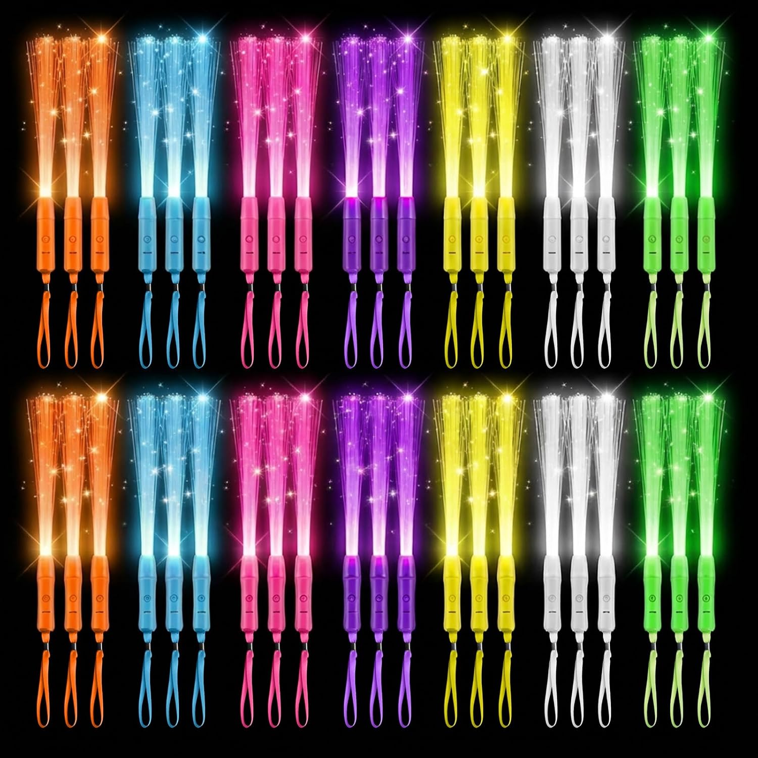 42 Pcs LED Fiber Optic Glow Sticks, 3 Light Modes Flashing Fiber Optic Light Sticks for Bar, DJ Club, Concert, Live Show, Wedding, New Year Decor Supplies(Bright Color)