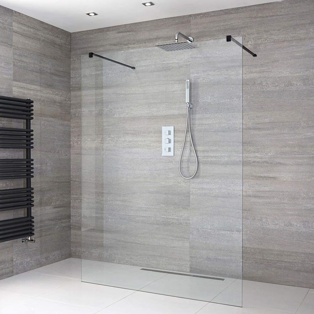 Buy Milano Nero 1200mm Floating Glass Walk in Wet Room Shower