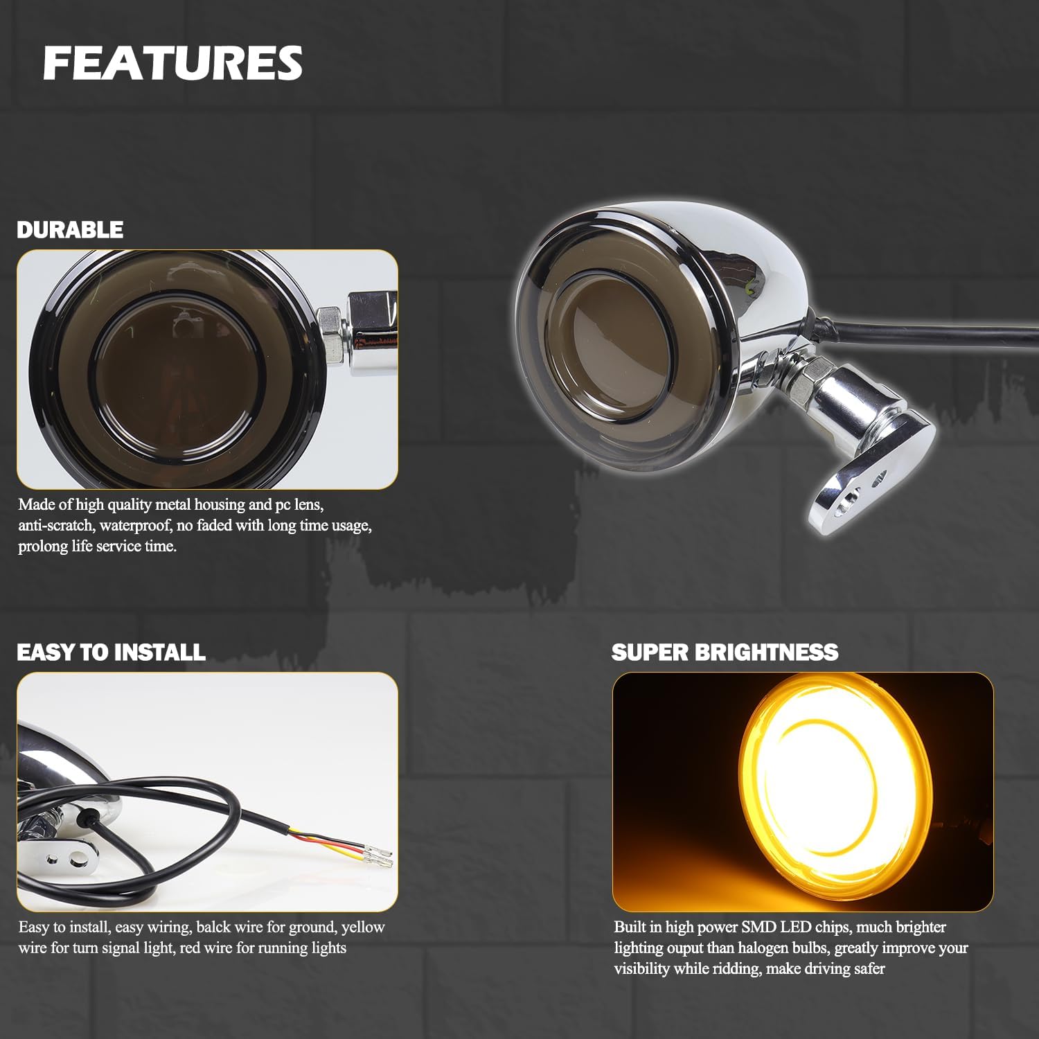 Motorcycle Bullet Front LED Turn Signals Switchback Running Lights Compatible with Harley Dyna Fat Bob Street Bob VLX600 Night Train Sportster