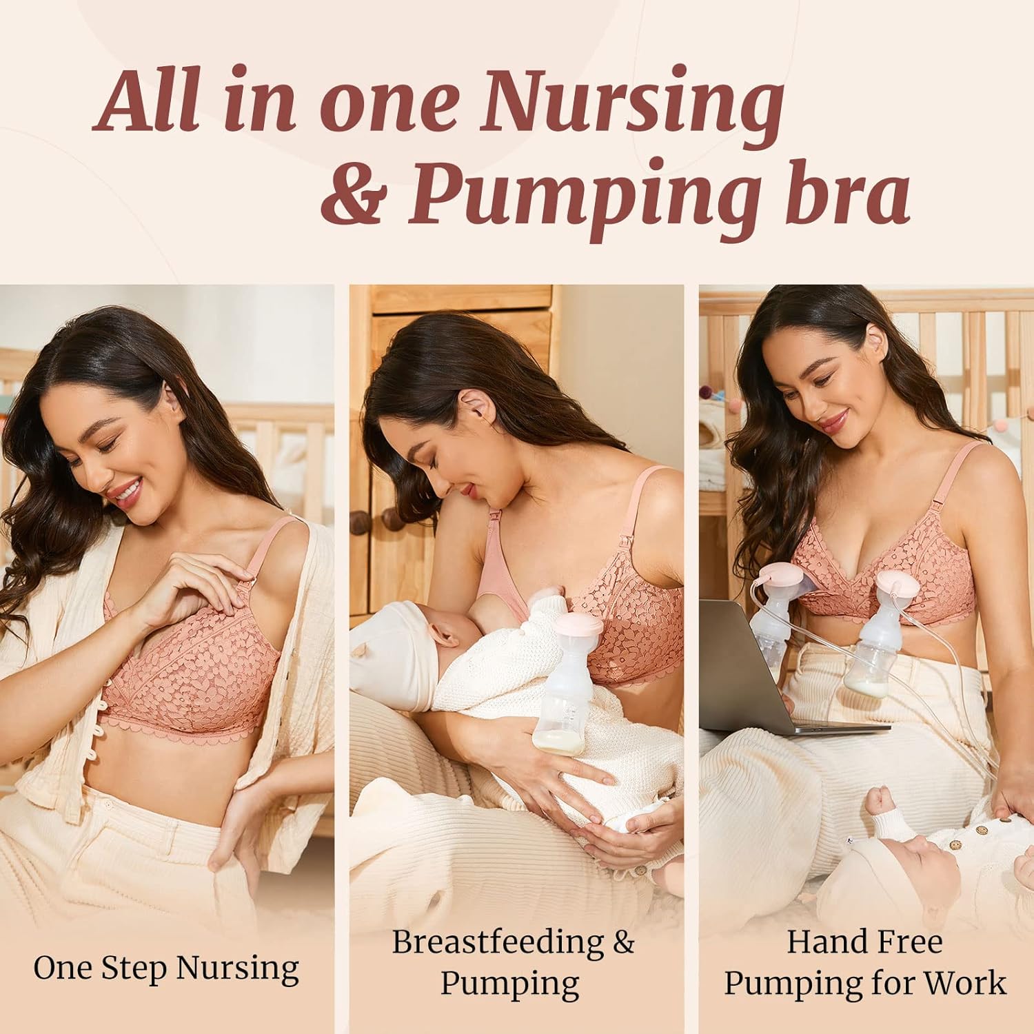 MOMANDA Women's Pumping Bra Hands Free Cute Lace Nursing Bras Support Maternity Breast Pump Bra at  Women’s Clothing store