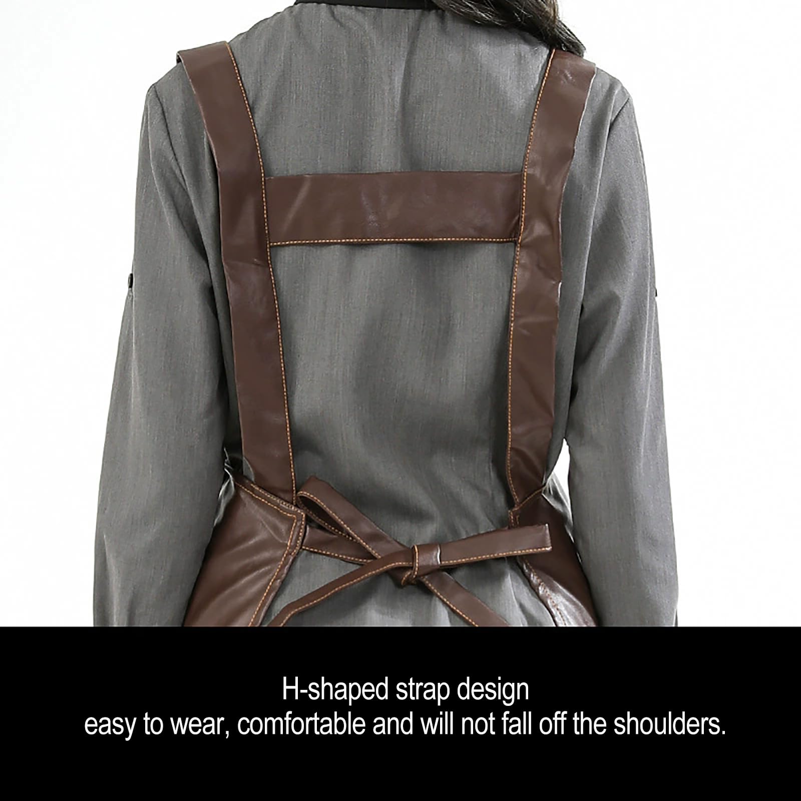 Tablier de cuisine en cuir imperméable avec poches pour la pâtisserie, la cuisine, la pâtisserie, le travail, le jardinage