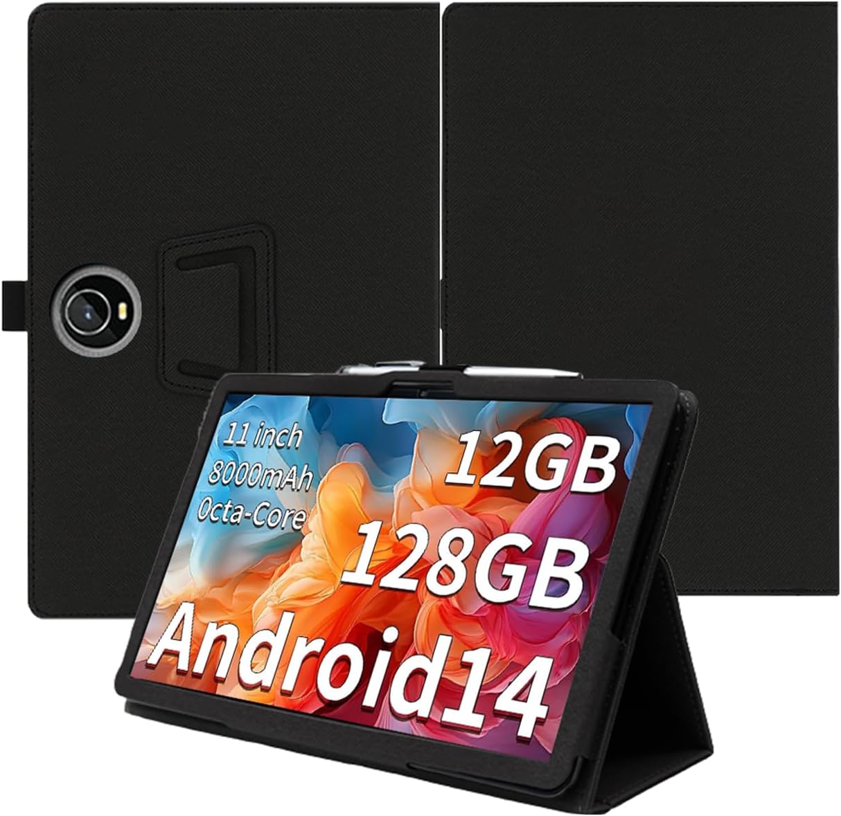 Case for COLORROOM C5 2024 New Android 14 11inch Tablet,Folding Stand Protective,BOVUGAC Case Cover with Pencil Holder,Wrist Strap,Full Protection,Premium PU,Scratch Resistant(Black)