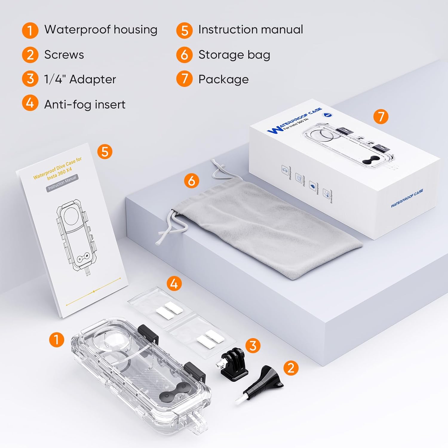 HONGDAK Invisible Dive Case for Insta360 X4, 45m/147ft Waterproof Case Protective Underwater Diving Housing Shell for Insta360 X4 with with Bracket Accessories & Anti- Fog Inserts