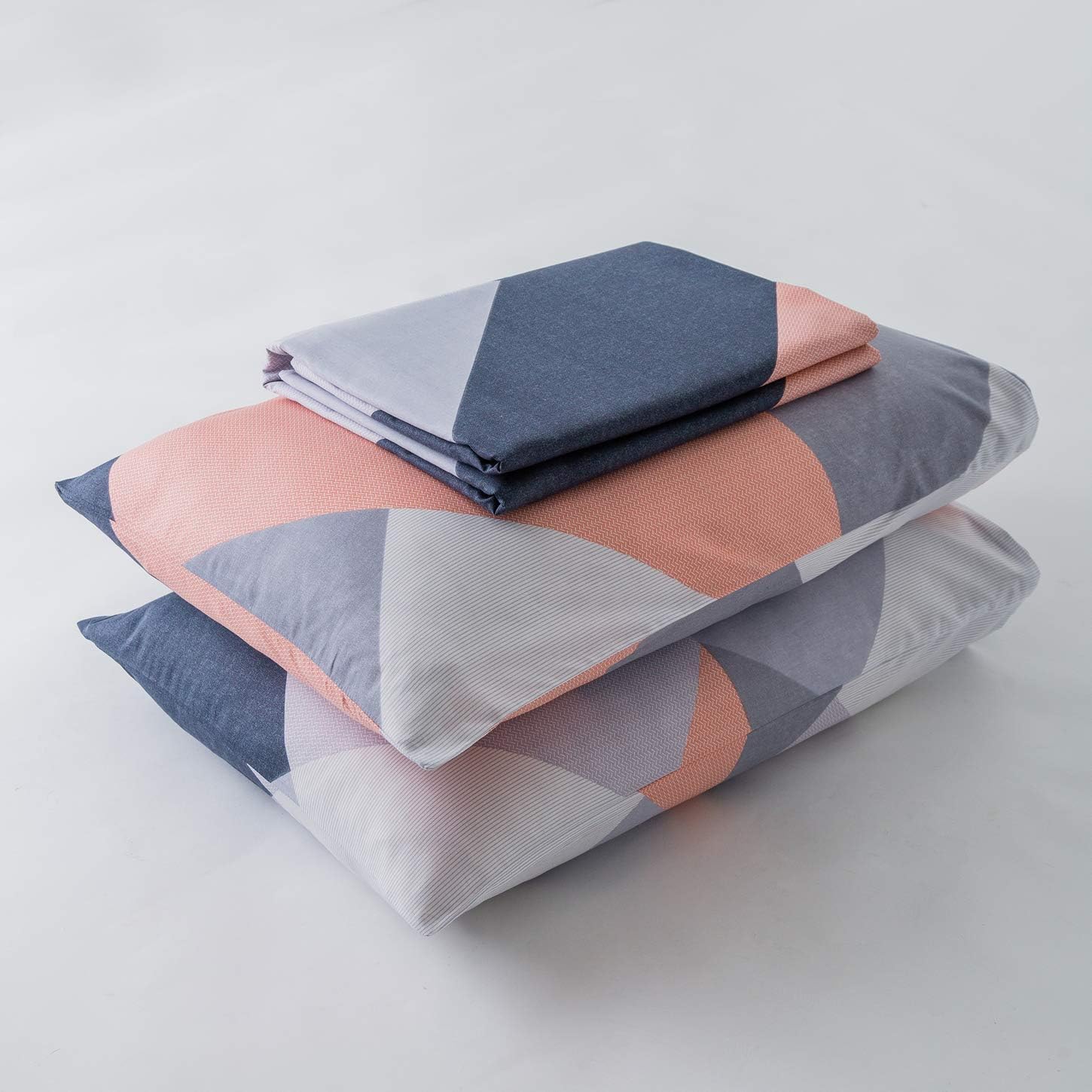 YuHeGuoJi Chevron Pattern Duvet Cover King 100% Cotton 3 Pcs Set 1 Modern Navy Geometric Diamond Print Duvet Cover with Zipper Ties 2 Pillowcases Neutral Blue Pink Striped Bedding Set Soft - Image 6