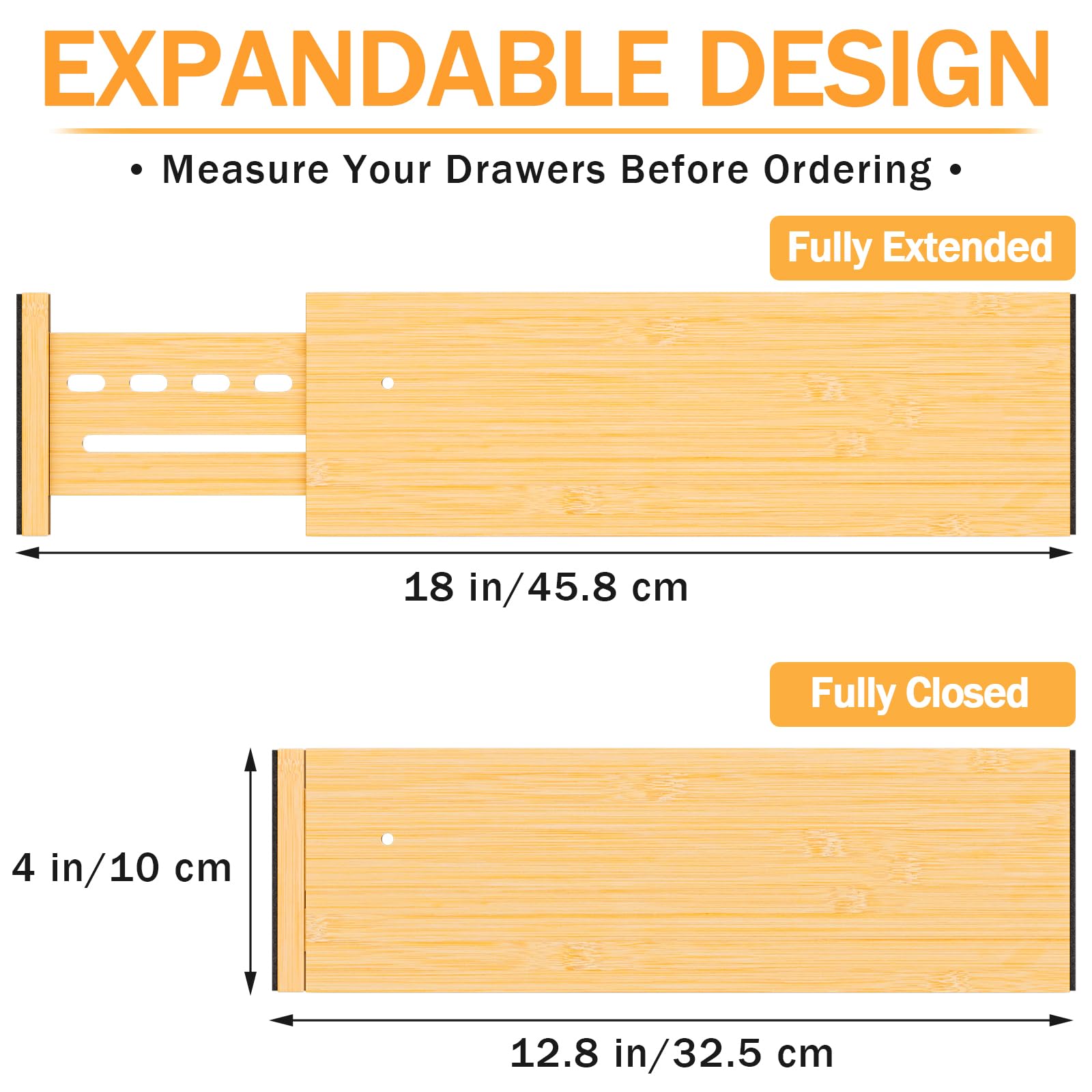 Schubladenteiler aus Bambus, 10,2 cm hoch, 32,5–45,7 cm, verstellbare Schubladen-Organizer für Kleidung, erweiterbare Kommoden-Trennwände im Schlafzimmer/Küche/Bad/Büro, Organisation und