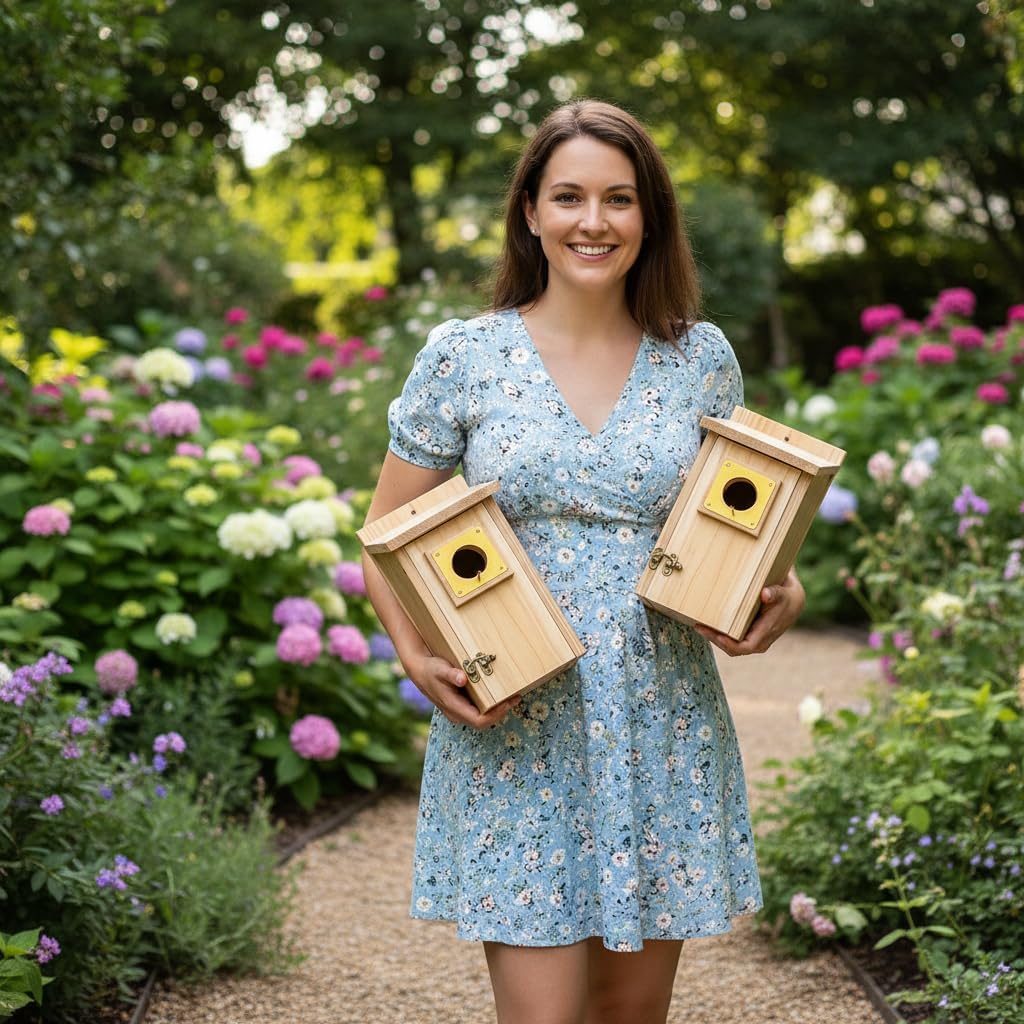 2 Pack Bird Houses for Outside Clearance with Copper Guard, Cedar Bird House Outdoor, Bluebird Finch Swallow Wren Chickadee Assembly Required，Lacquer Finished,Outdoor 5 Years Usage