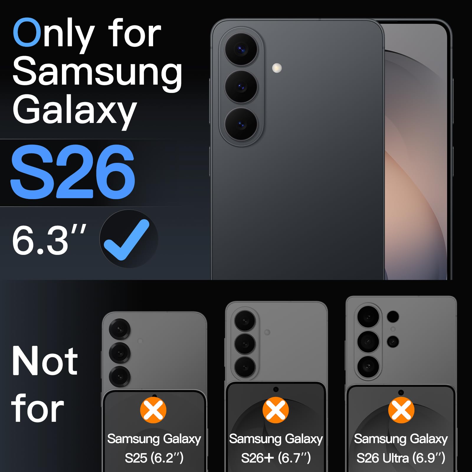 JETech Ochraniacz Obiektywu Aparatu dla Samsung Galaxy S26, 9H Szkło Hartowane Metalowy Indywidualny Pierścień Osłona, HD Przejaśniony, 1 Zestaw (Czarny)
