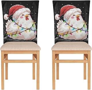 Chair Back Covers Chick Santa Hat Black Set of 2, 19.7” x 23.6” Removable Polyester Chair Back Slipcovers for Dining Party Wedding Kitchen Home Decor