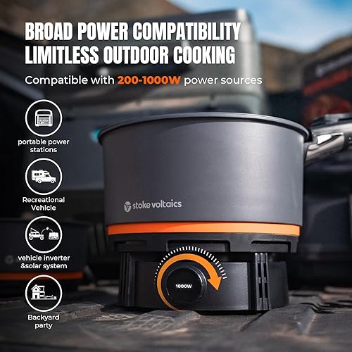 Miniatura 2 de Nomad Cooking System, Electric Camping Stove 200-1000W with Pan & Pot, 120V Portable Outdoor Cooking Gear Set, Windproof Cookware for RV, EV,