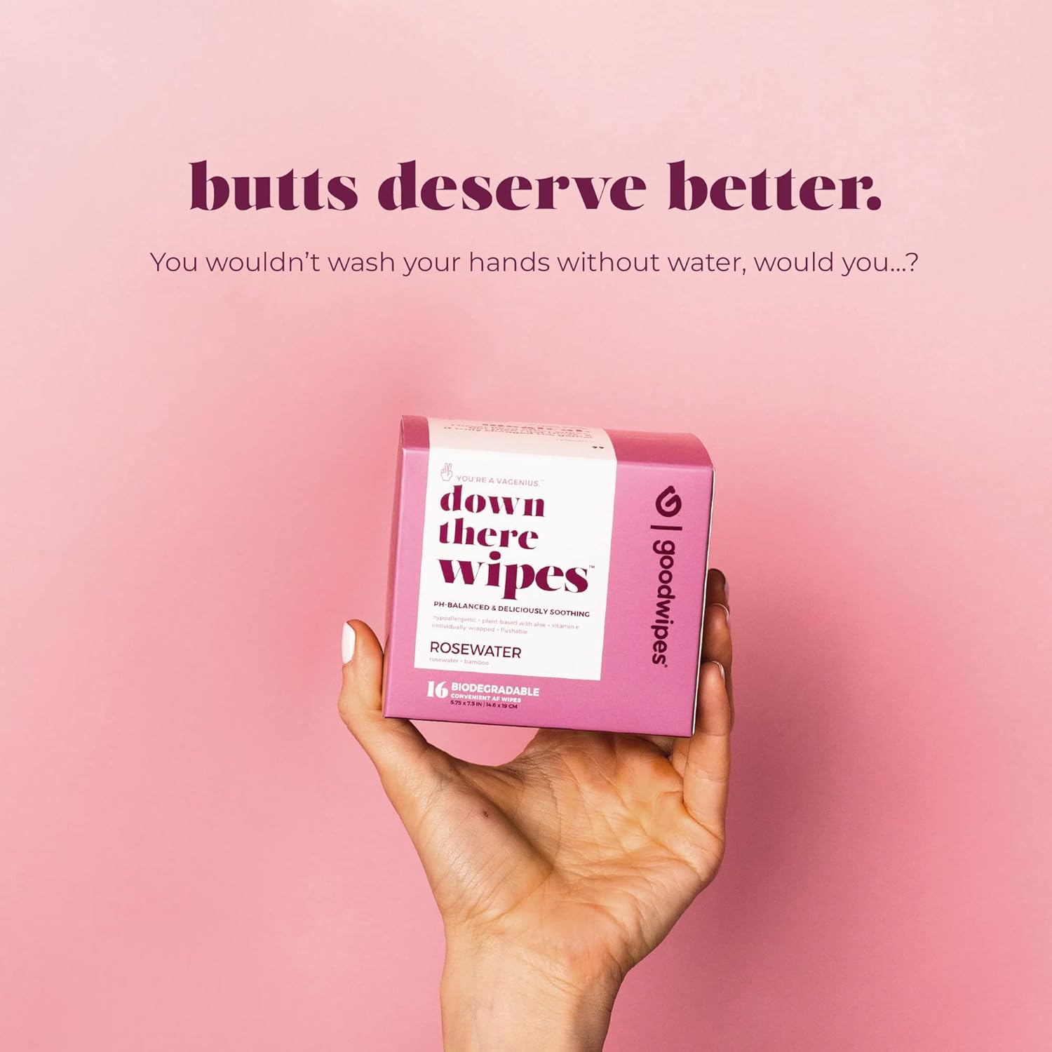 Goodwipes Down There Feminine Hygiene Wipes, Rosewater Scent, Individually Wrapped, Perfect for Travel, Flushable, PH Balanced and Hypoallergenic, 64 Individually Wrapped (4 Packs of 16) : Health & Household
